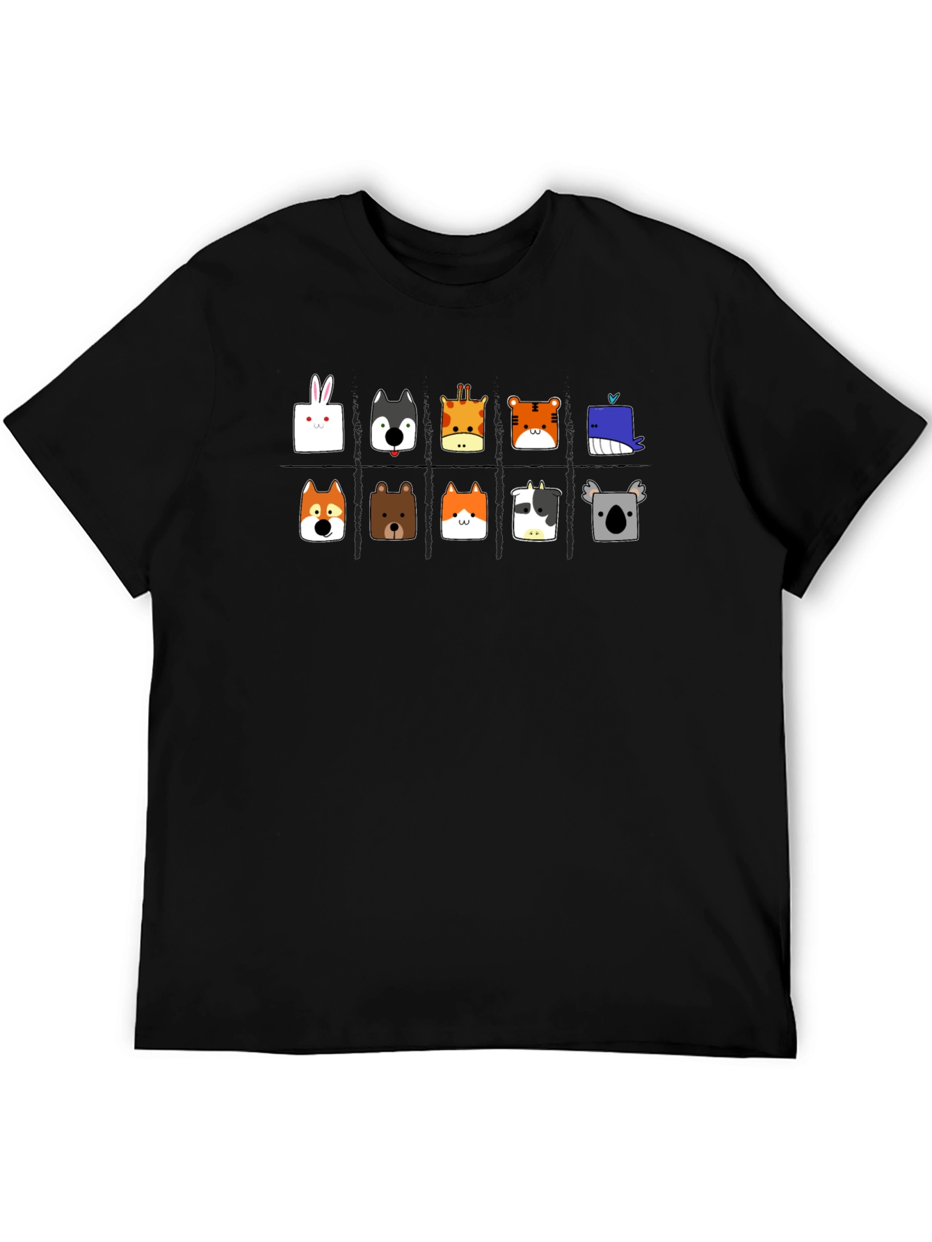 Cute Animal Faces Black T-Shirt