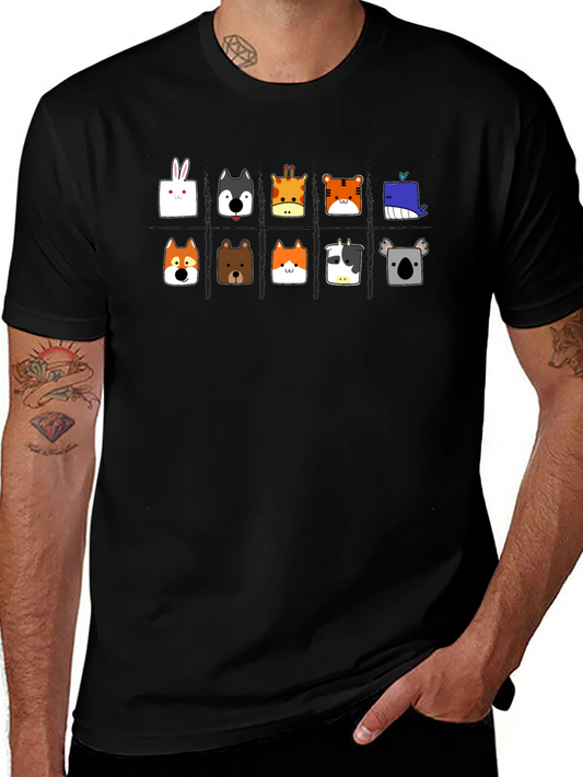 Cute Animal Faces Black T-Shirt