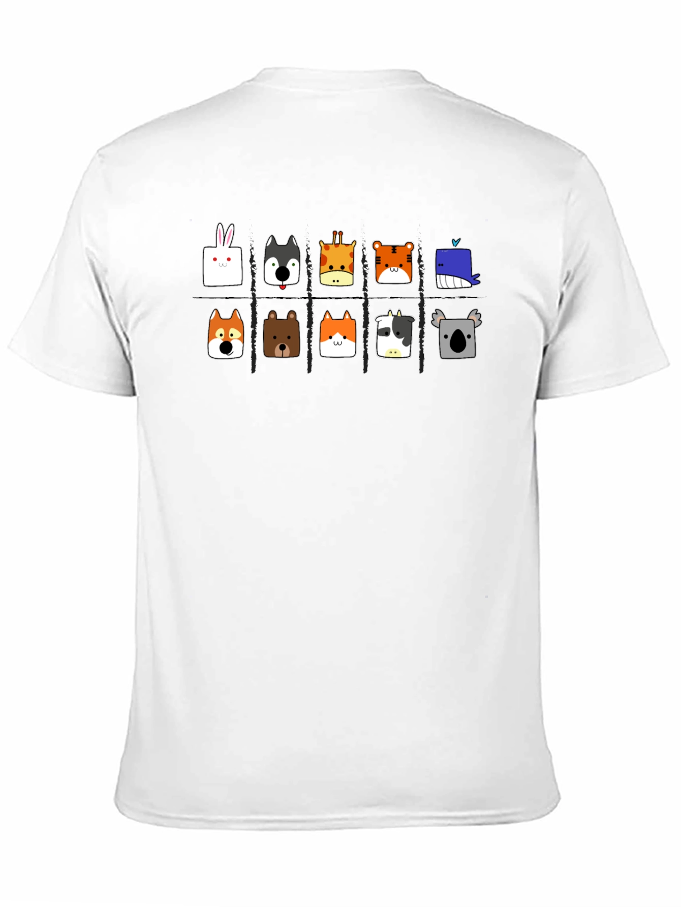 Cute Animal Faces Black T-Shirt