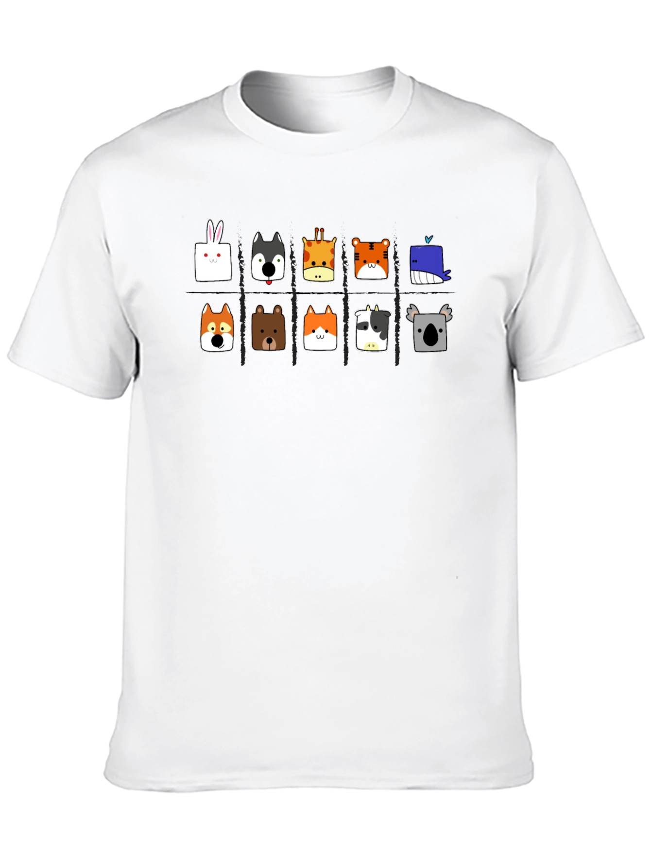 Cute Animal Faces Black T-Shirt