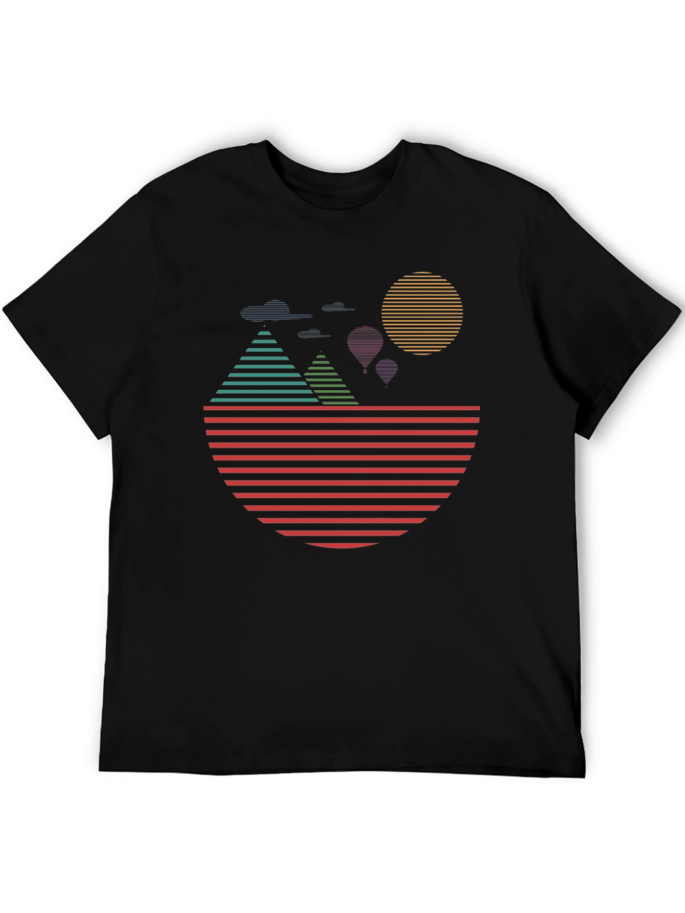 Retro Sunset Landscape Graphic Tee - Black
