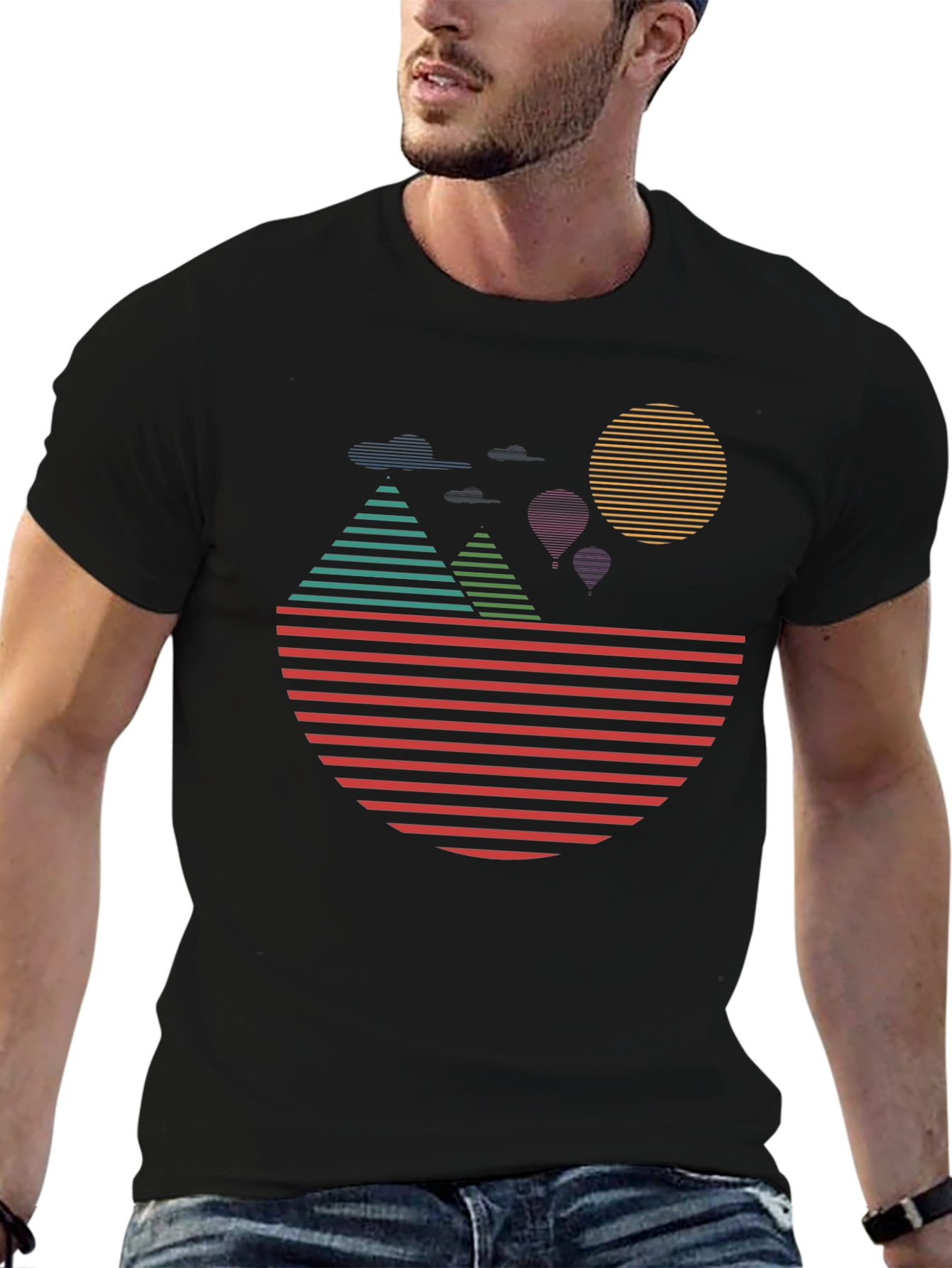 Retro Sunset Landscape Graphic Tee - Black