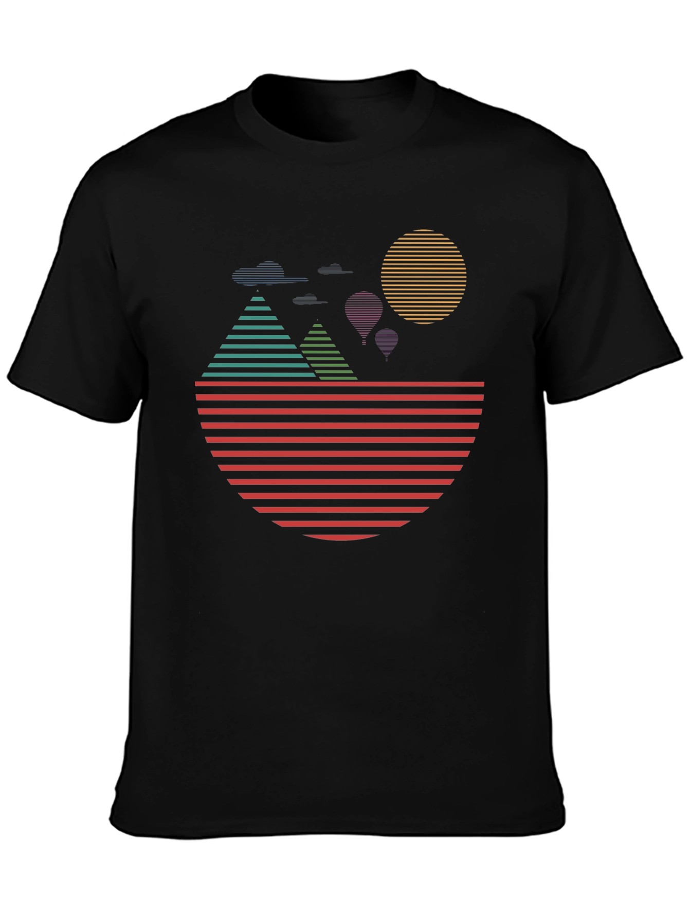 Retro Sunset Landscape Graphic Tee - Black