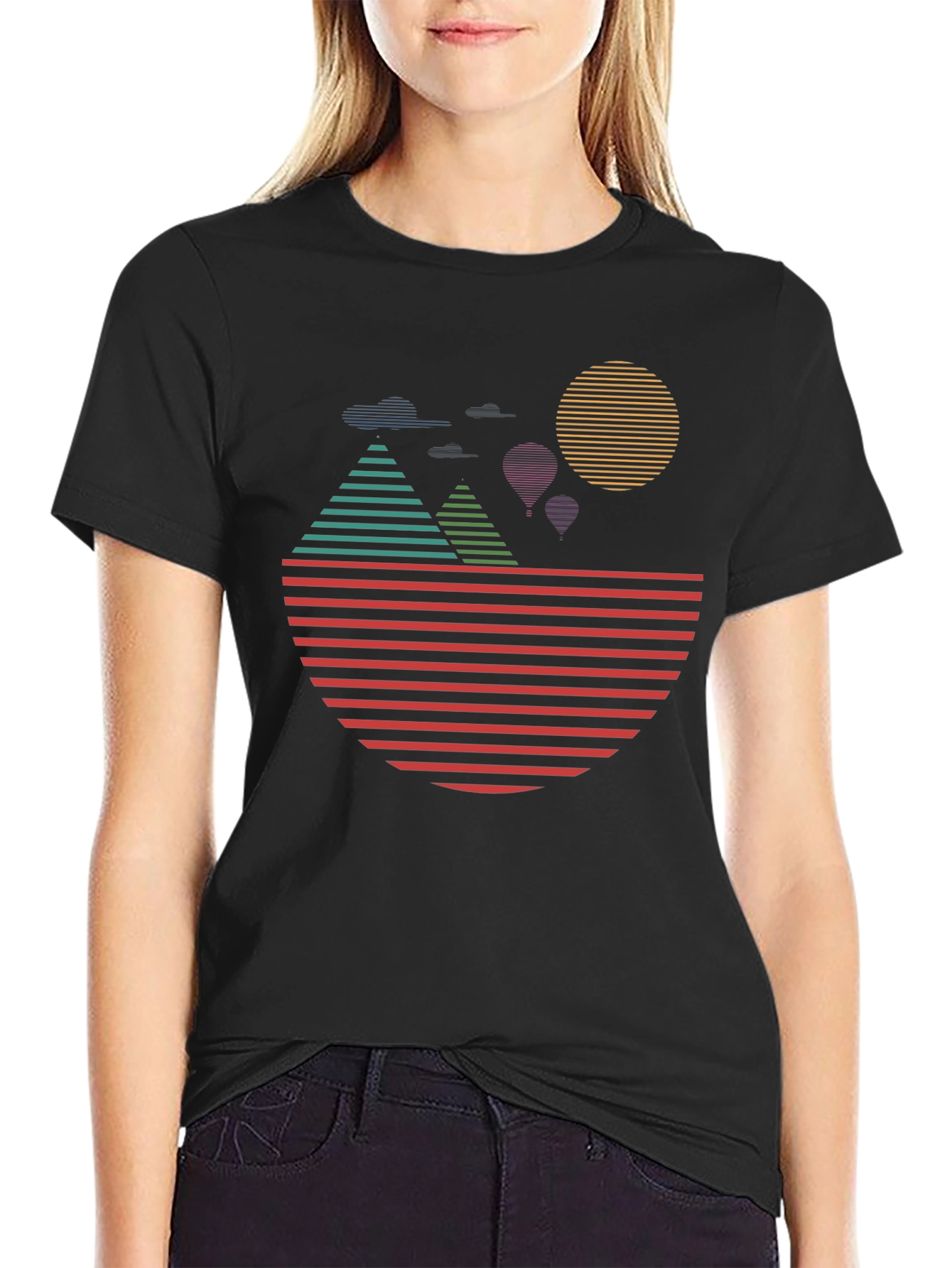 Retro Sunset Landscape Graphic Tee - Black