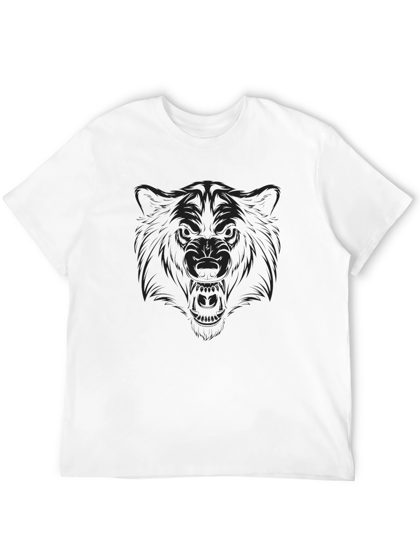Mens Black T-Shirt with Wolf Graphic