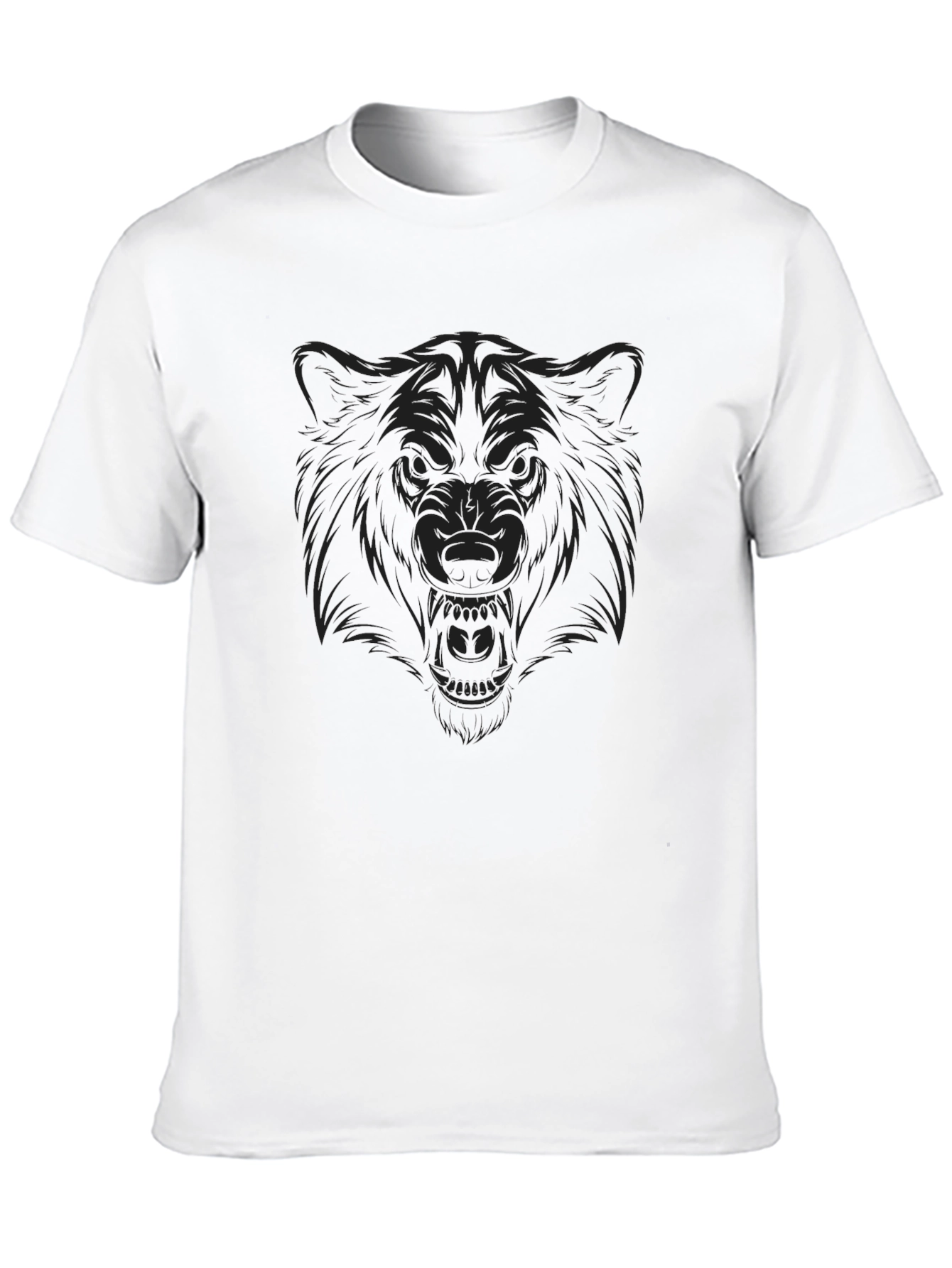 Mens Black T-Shirt with Wolf Graphic