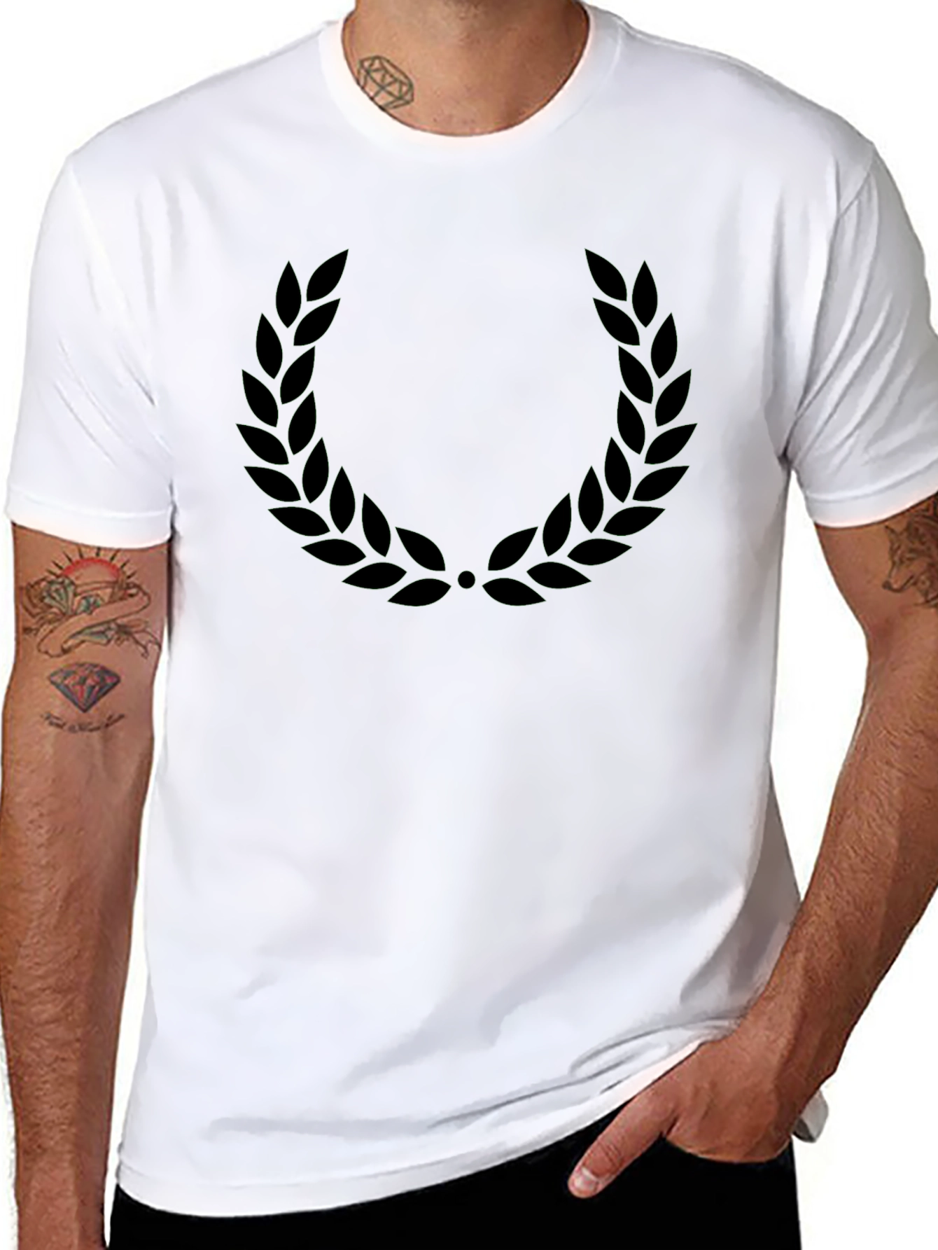 Mens Black T-Shirt with Laurel Wreath Design