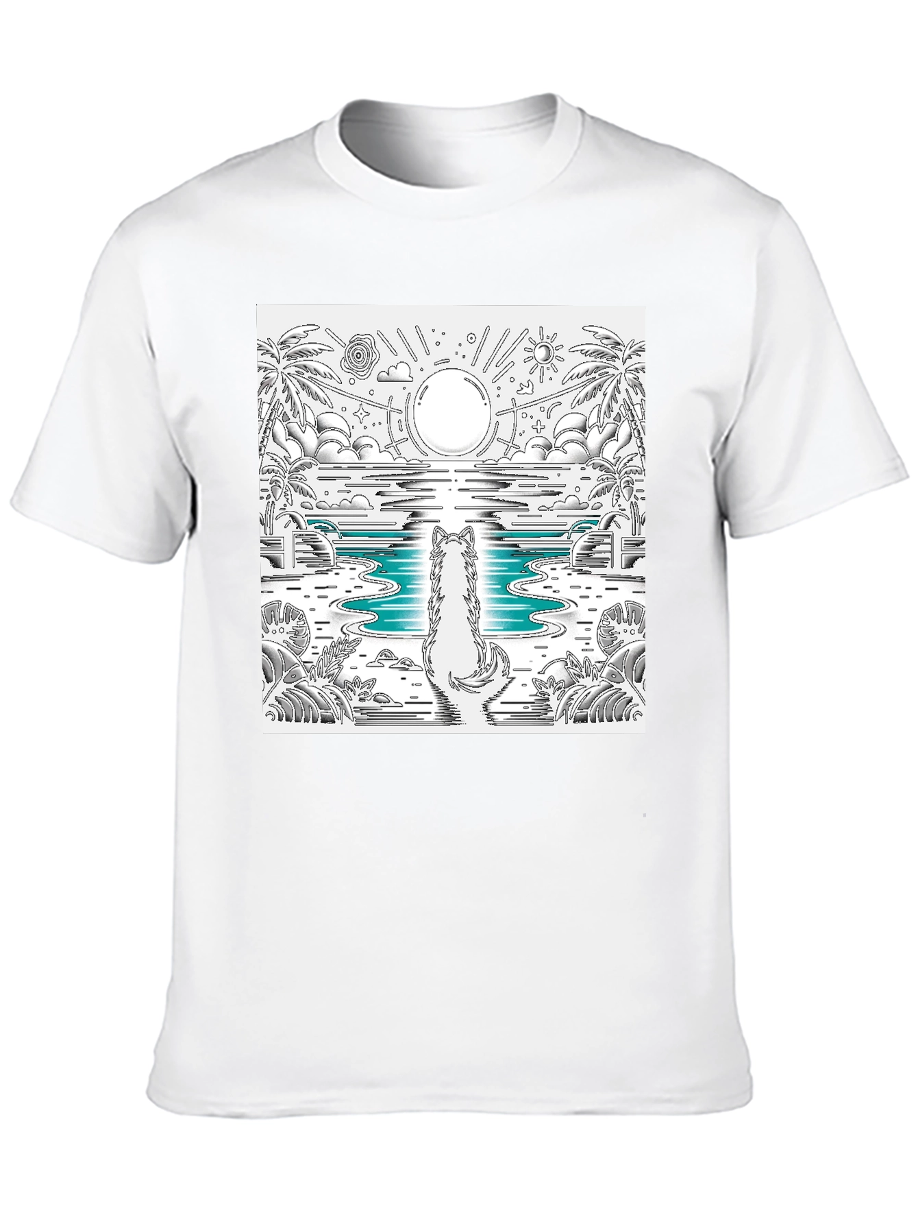 Wolf Sunset Beach Graphic Tee - Black Cotton Blend