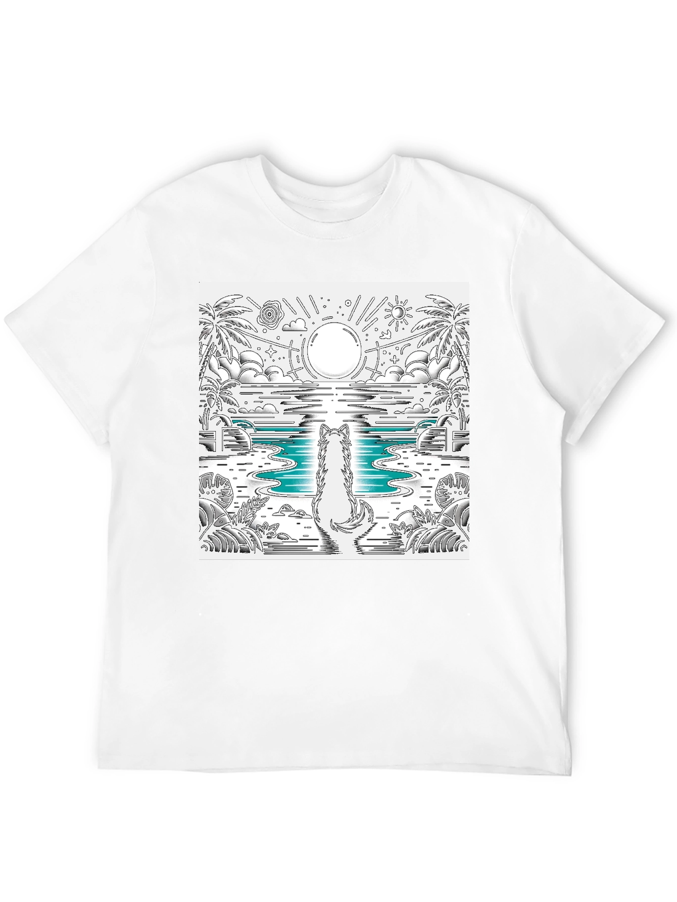 Wolf Sunset Beach Graphic Tee - Black Cotton Blend
