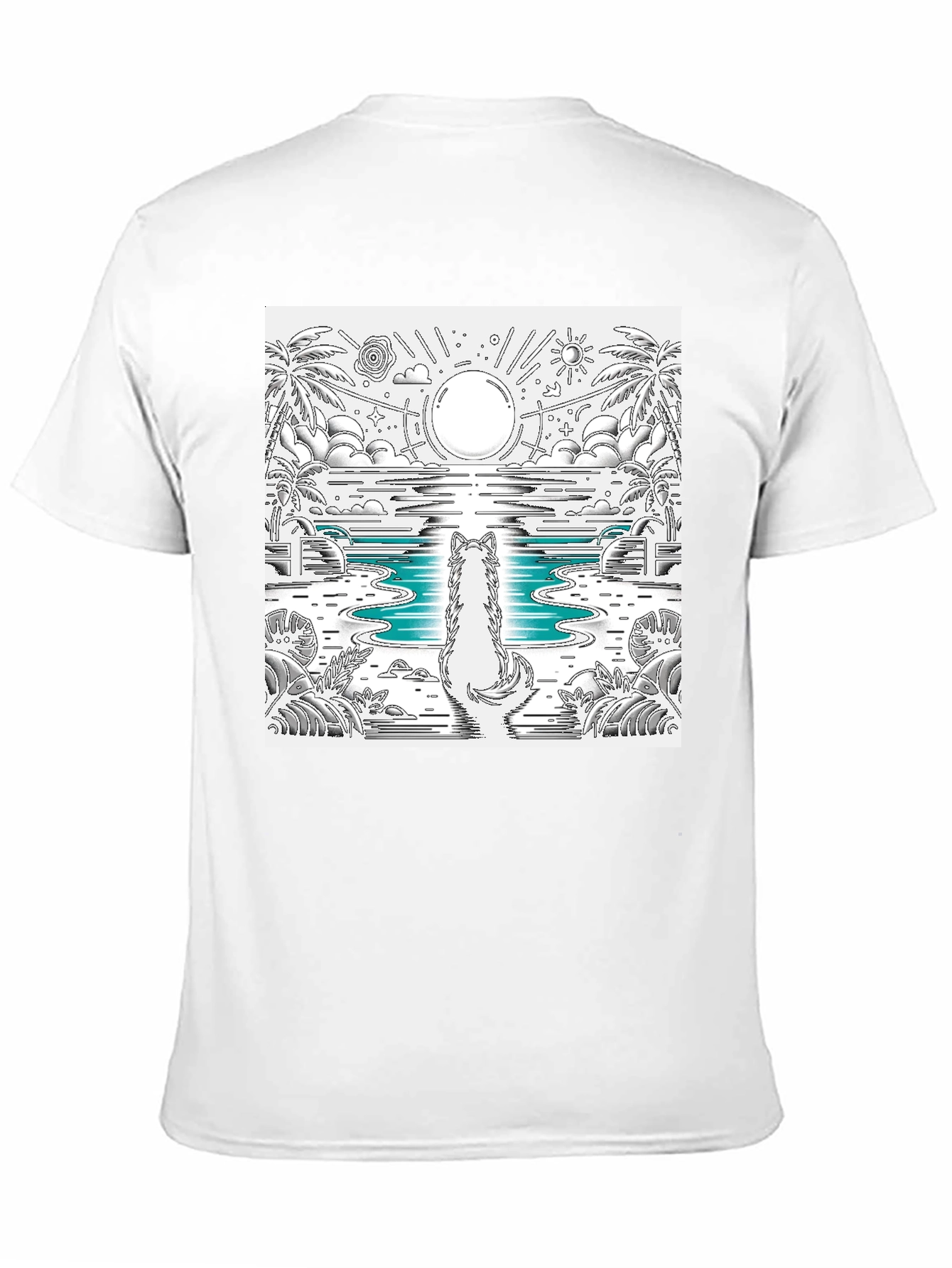 Wolf Sunset Beach Graphic Tee - Black Cotton Blend