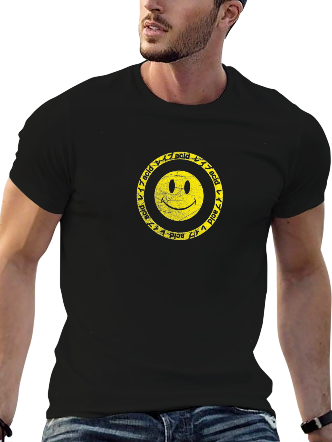 Acid Smiley Face Graphic Tee - Retro Style