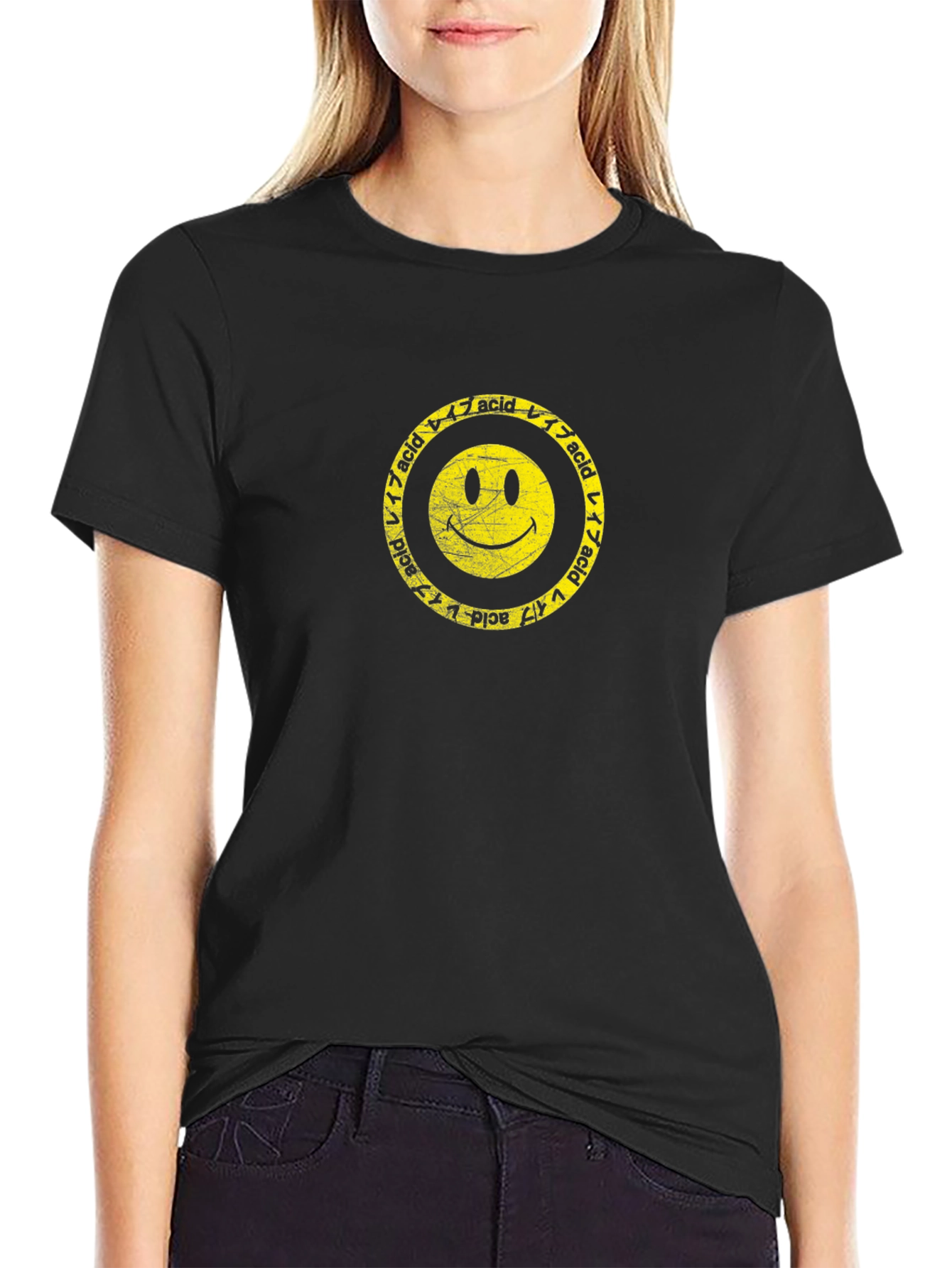 Acid Smiley Face Graphic Tee - Retro Style