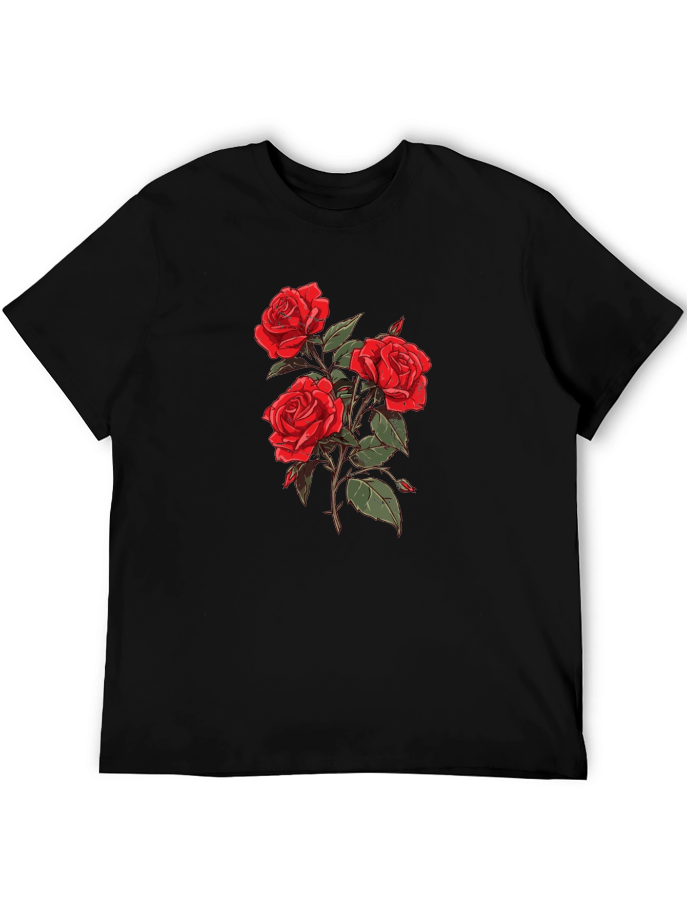 Black T-Shirt with Rose Graphic