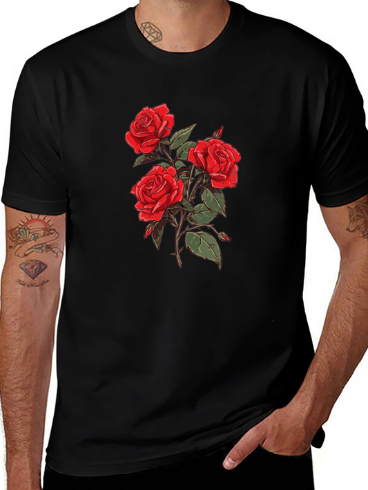 Black T-Shirt with Rose Graphic