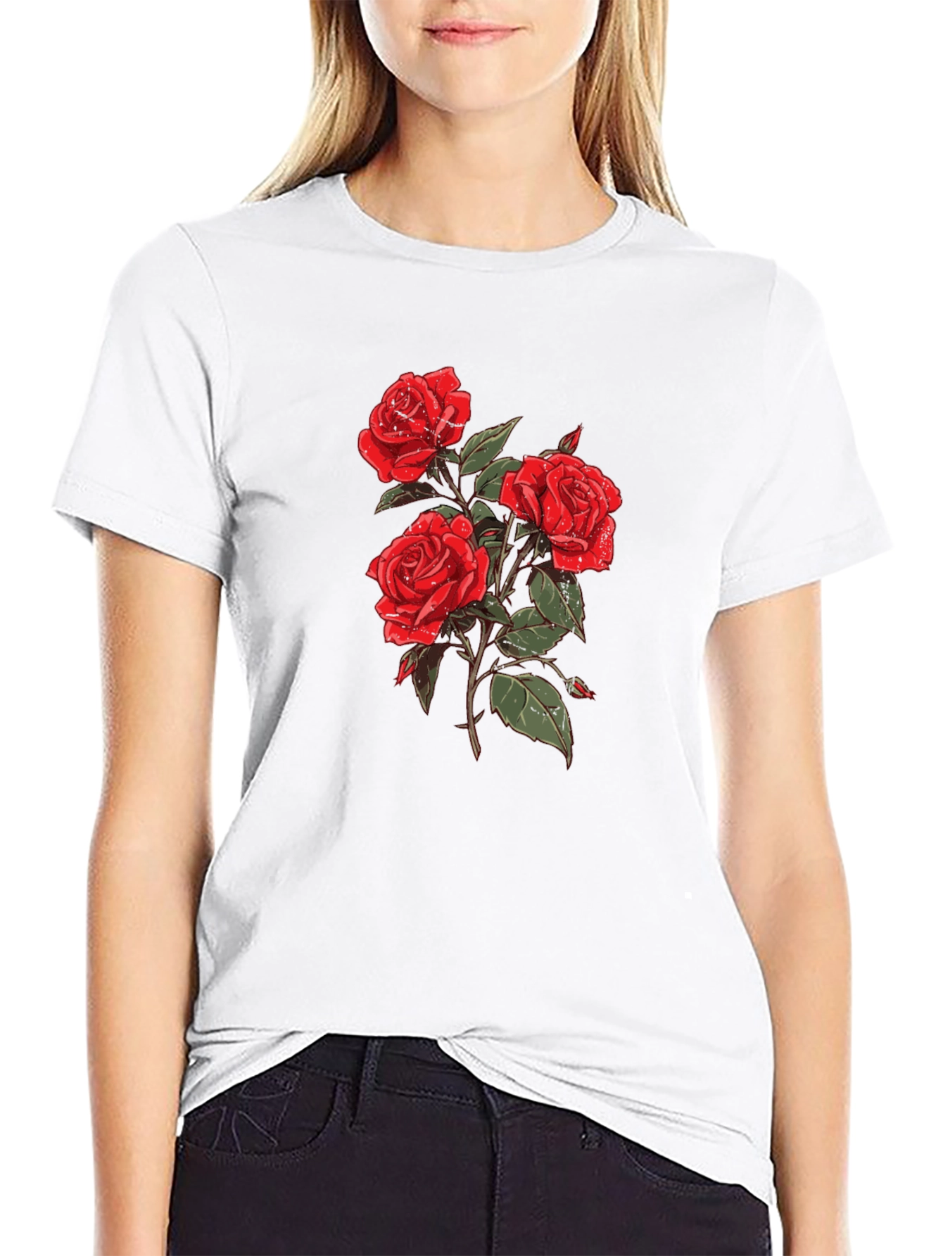 Black T-Shirt with Rose Graphic