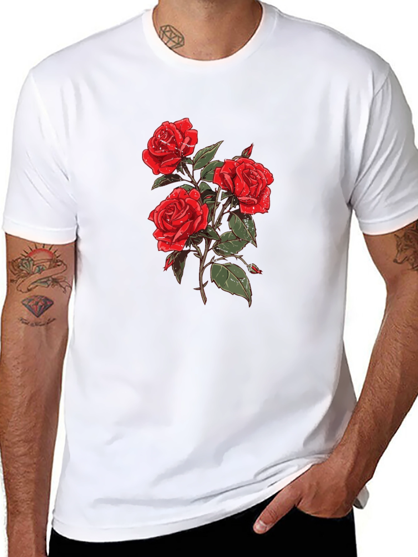 Black T-Shirt with Rose Graphic