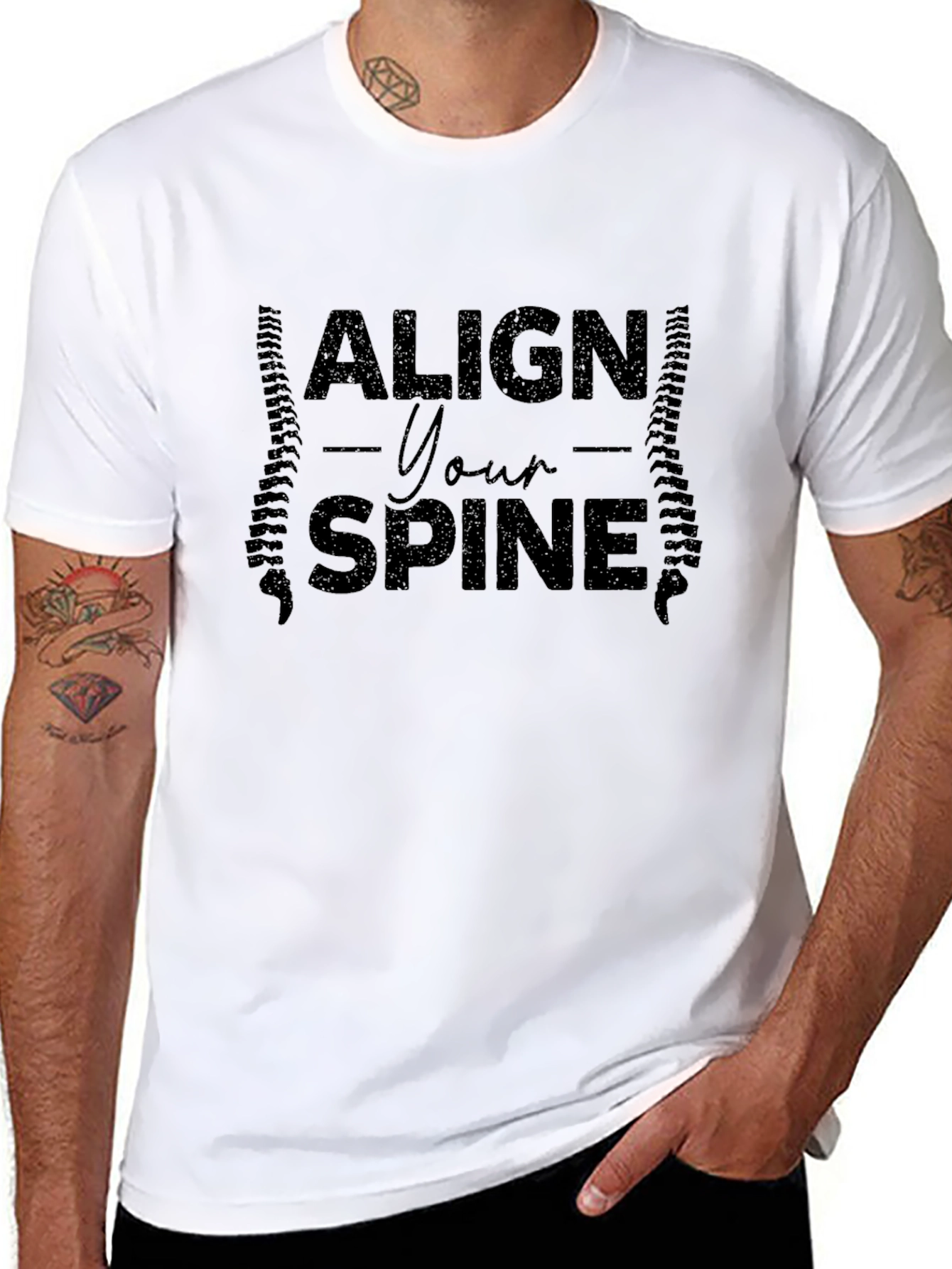 Align Your Spine Black T-Shirt Chiropractic Design