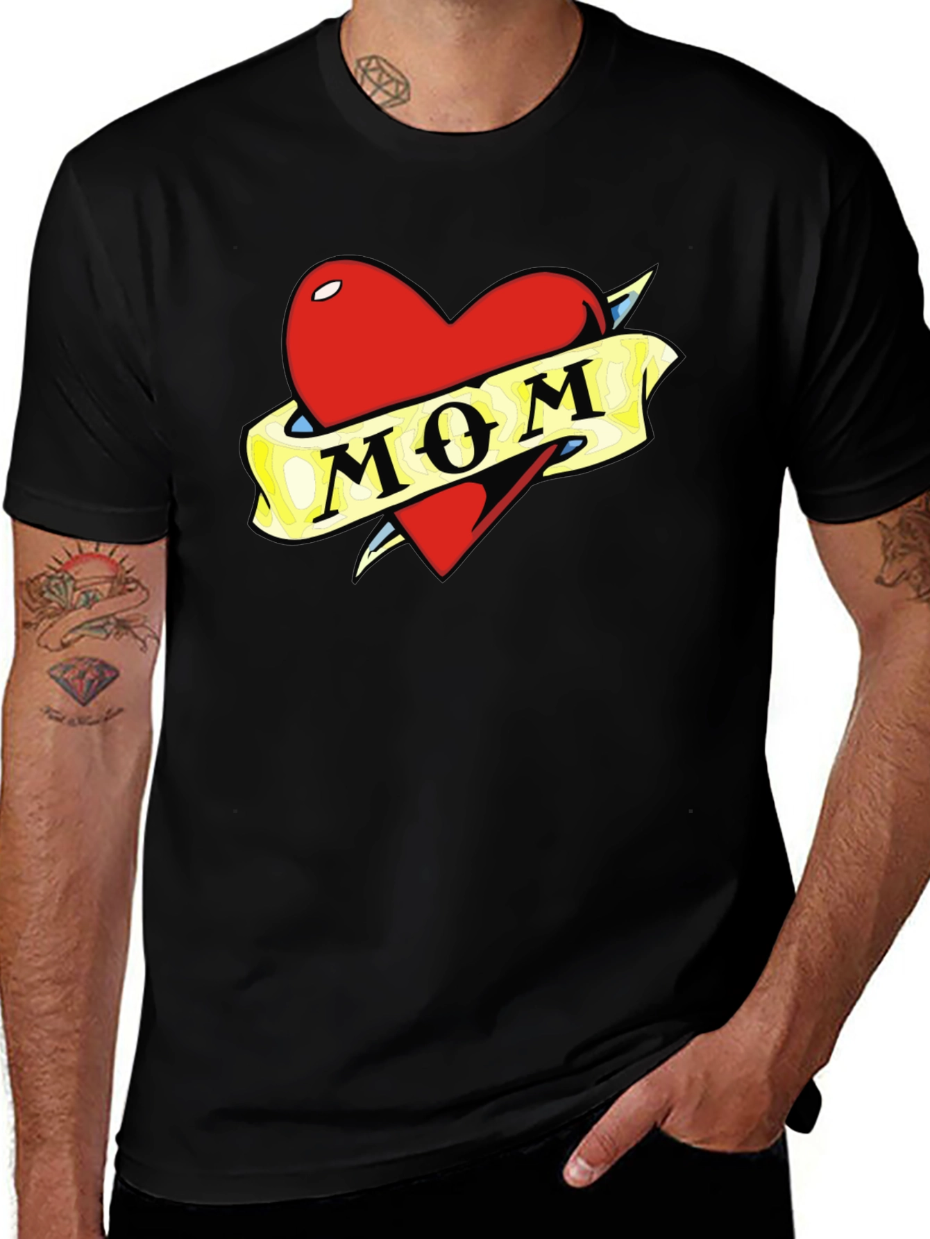 Mom Tattoo Heart Graphic T-Shirt - Black