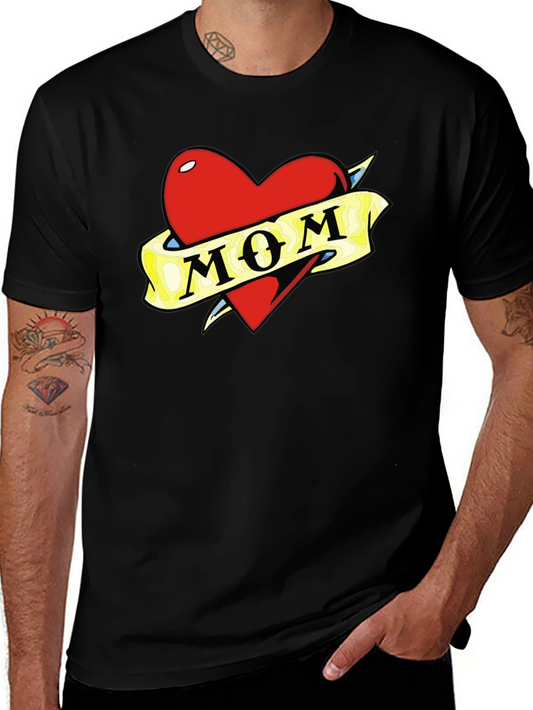 Mom Tattoo Heart Graphic T-Shirt - Black