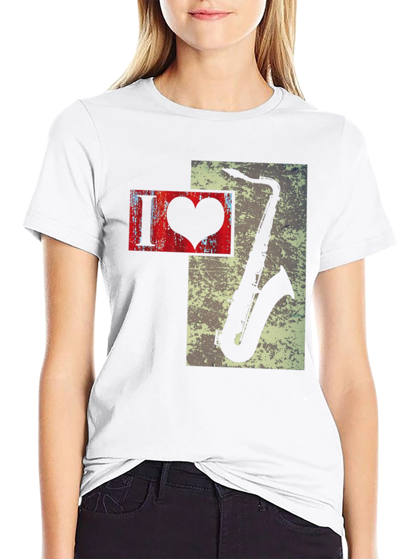 I Heart Saxophone Mens Black Graphic Tee