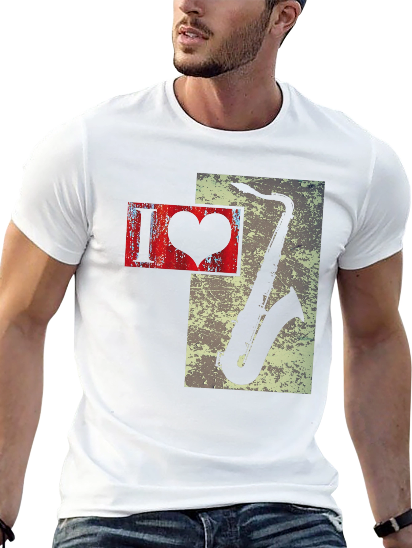 I Heart Saxophone Mens Black Graphic Tee