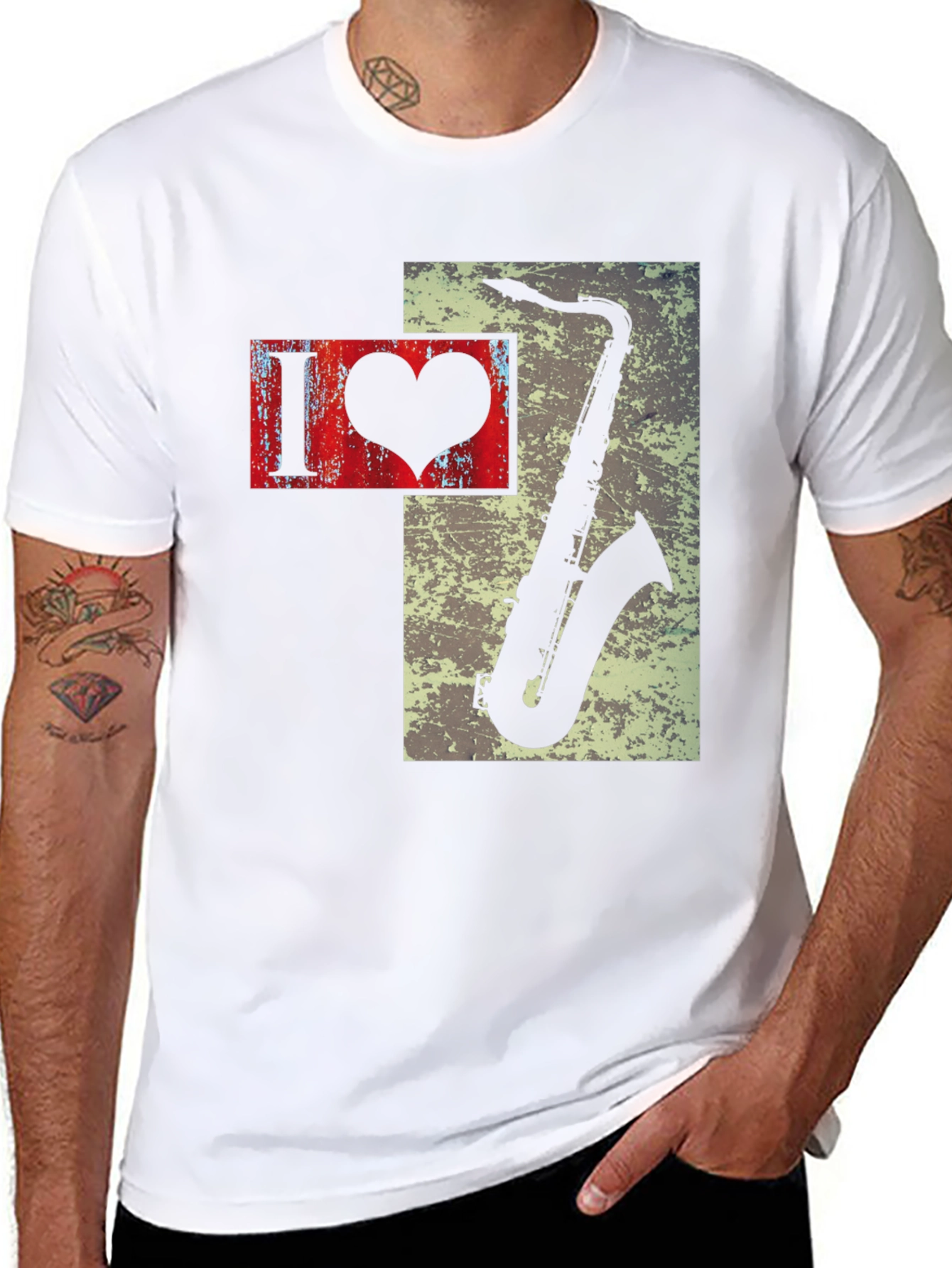 I Heart Saxophone Mens Black Graphic Tee