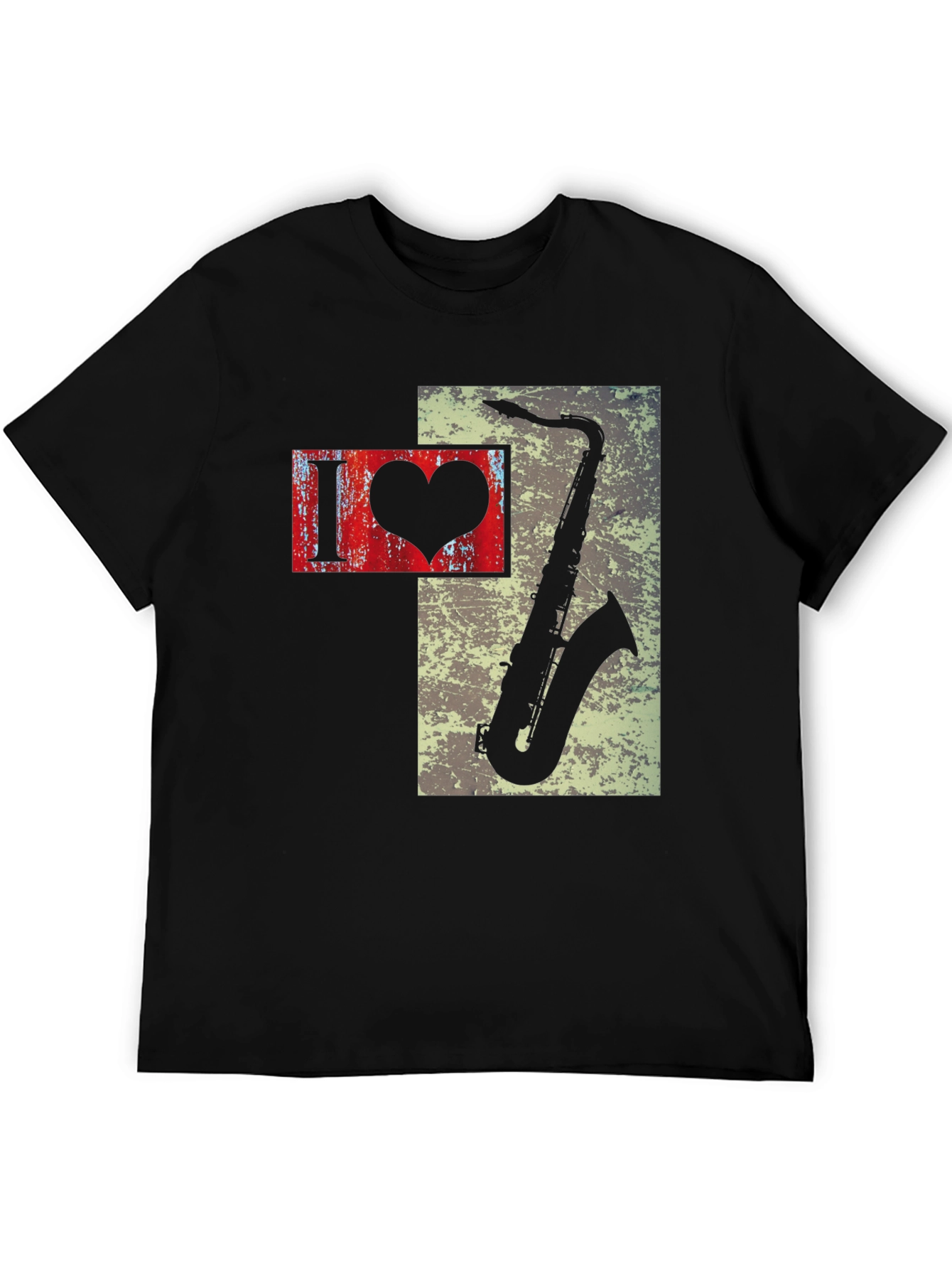 I Heart Saxophone Mens Black Graphic Tee