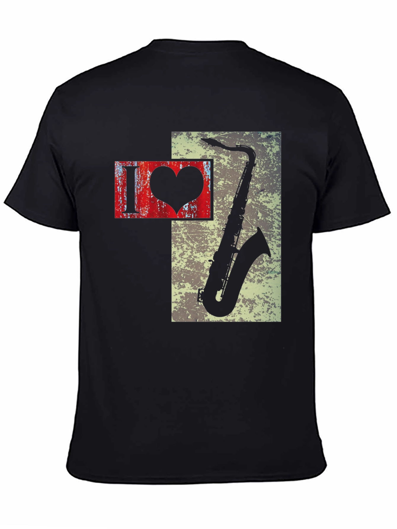 I Heart Saxophone Mens Black Graphic Tee