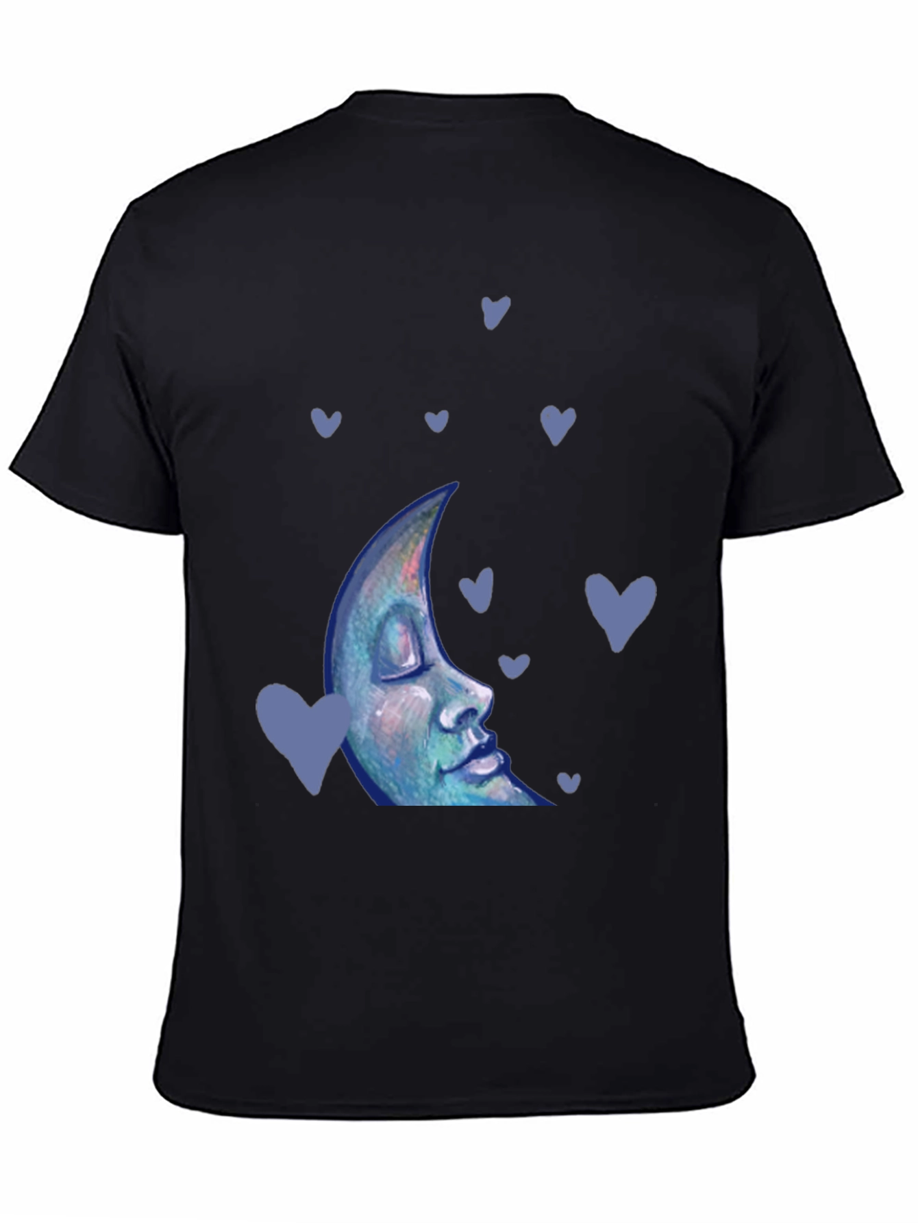 Dreamy Moon Face Tee - Black Cotton Blend T-Shirt