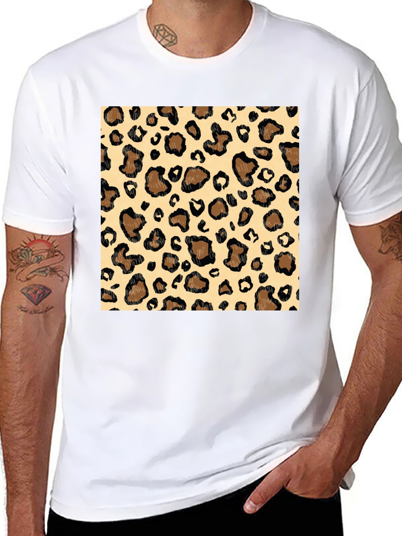 Leopard Print Graphic Tee - Stylish Mens Black T-Shirt