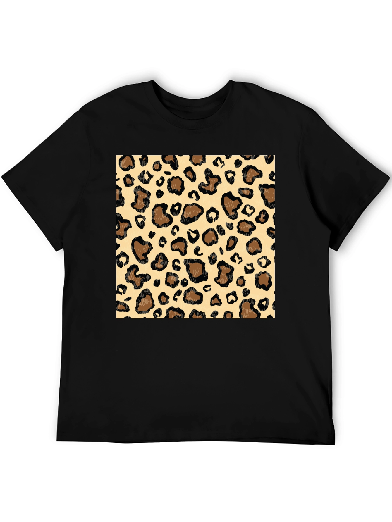 Leopard Print Graphic Tee - Stylish Mens Black T-Shirt