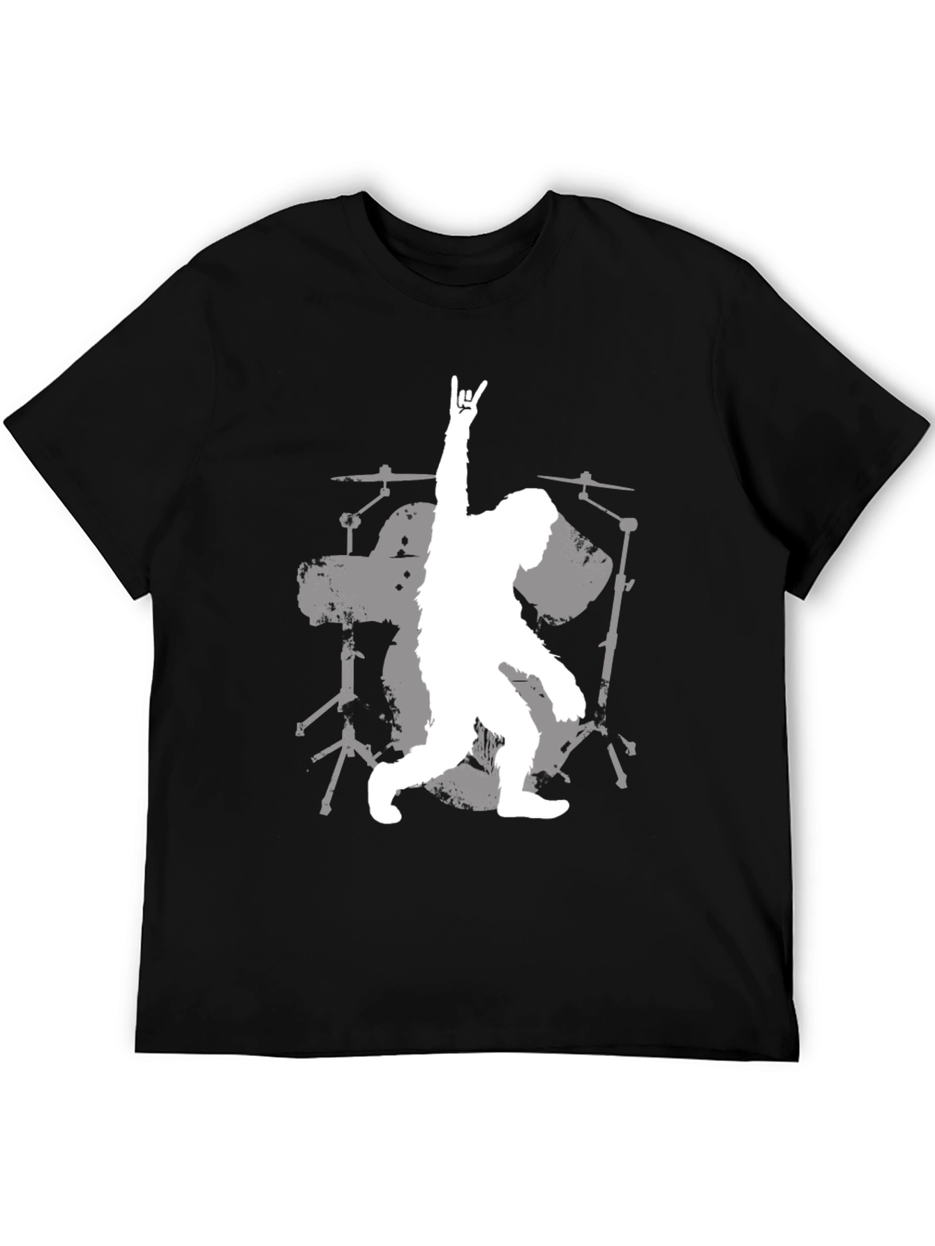 Sasquatch Drummer Graphic Tee - Black Cotton T-Shirt