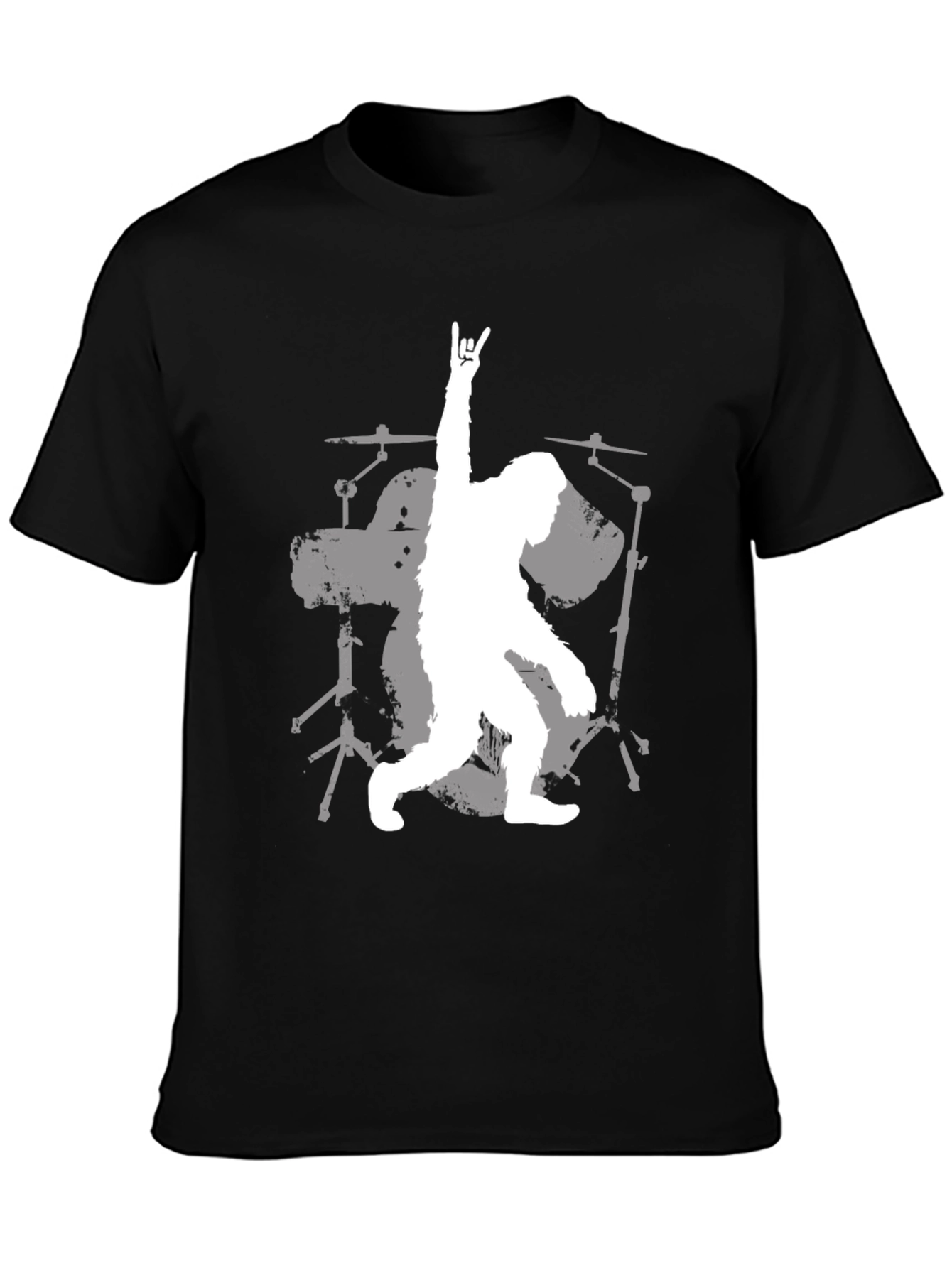 Sasquatch Drummer Graphic Tee - Black Cotton T-Shirt