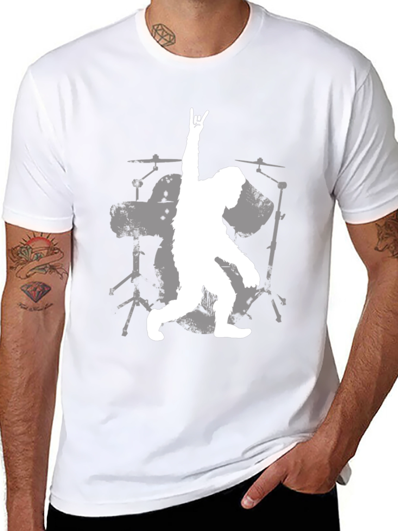 Sasquatch Drummer Graphic Tee - Black Cotton T-Shirt