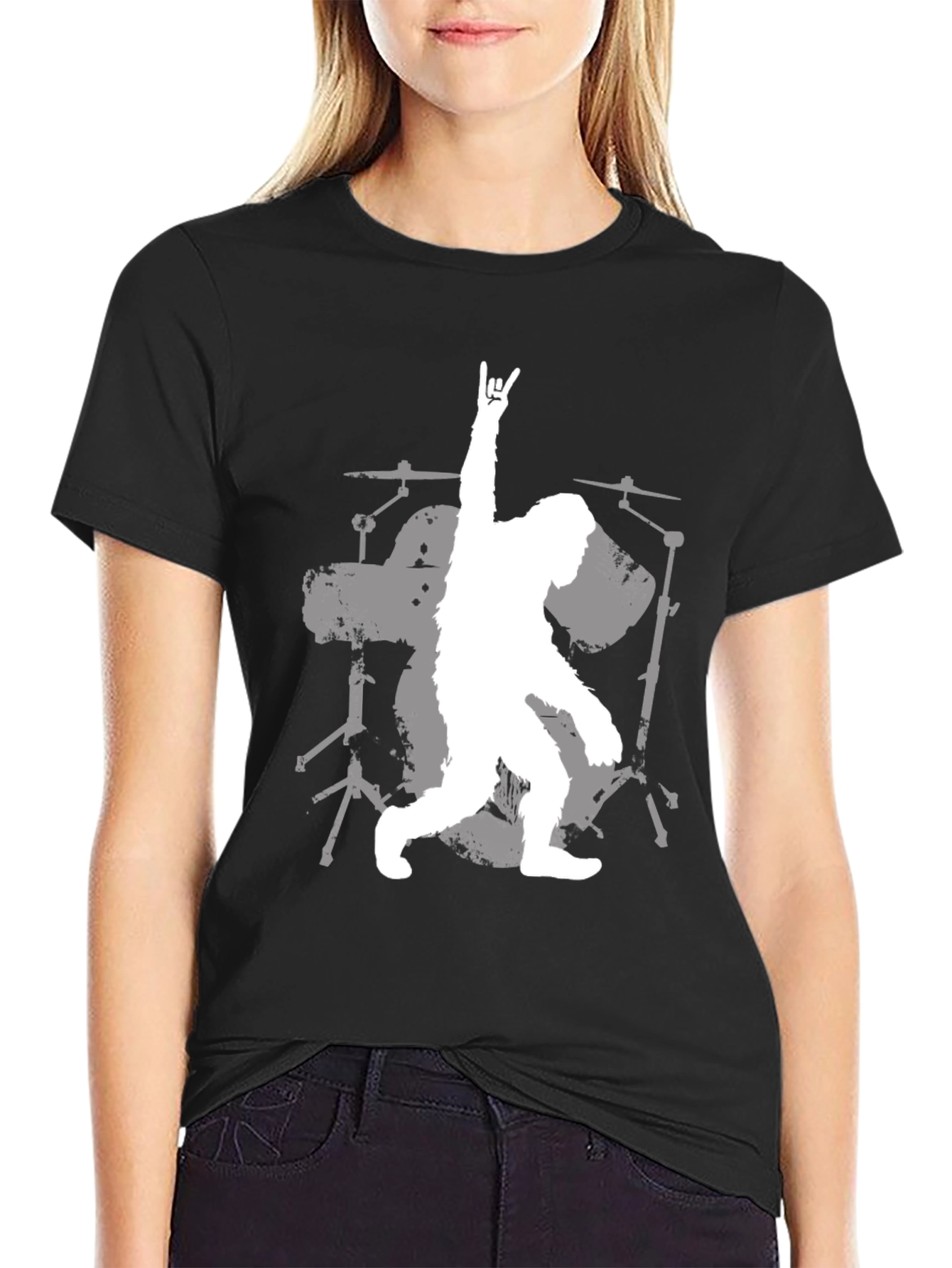 Sasquatch Drummer Graphic Tee - Black Cotton T-Shirt