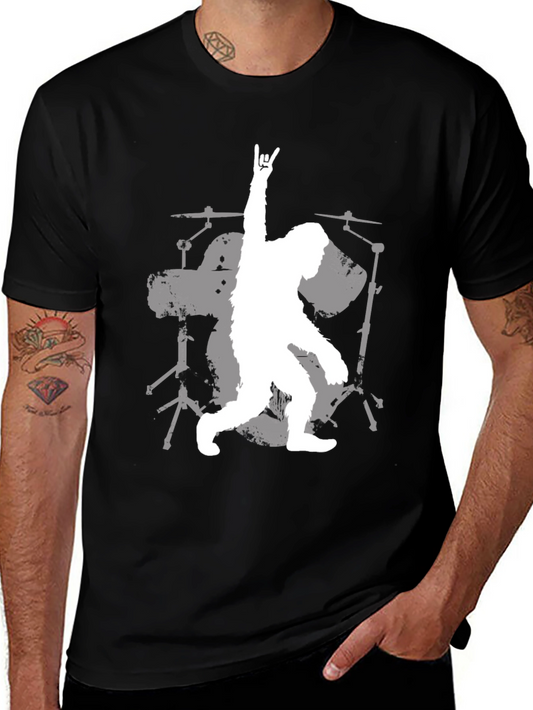 Sasquatch Drummer Graphic Tee - Black Cotton T-Shirt
