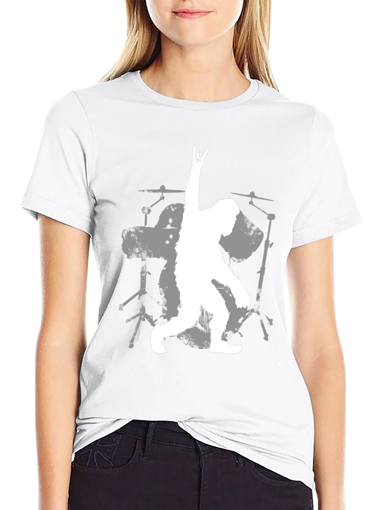 Sasquatch Drummer Graphic Tee - Black Cotton T-Shirt