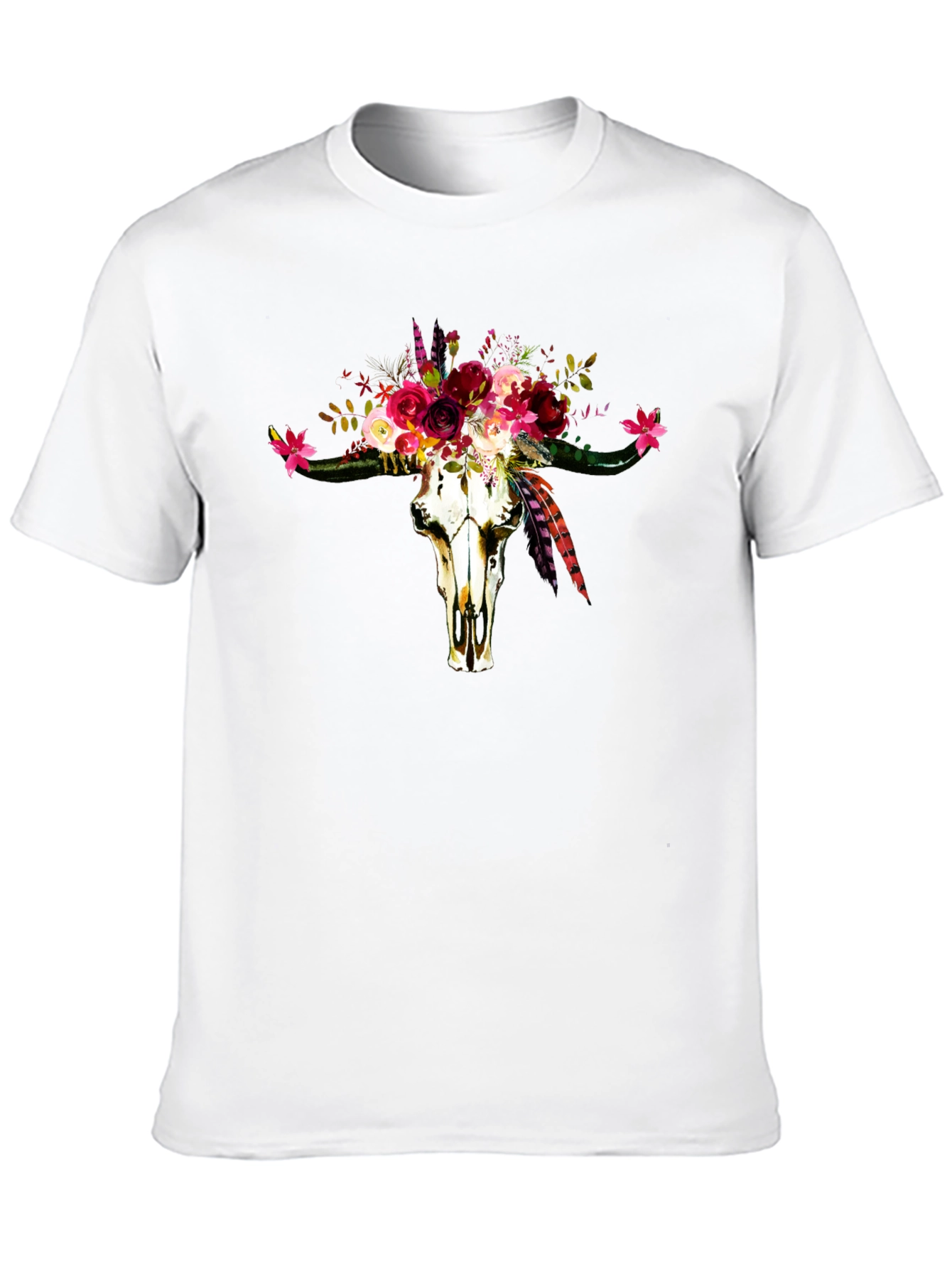 Floral Bull Skull Graphic Tee - Western Style