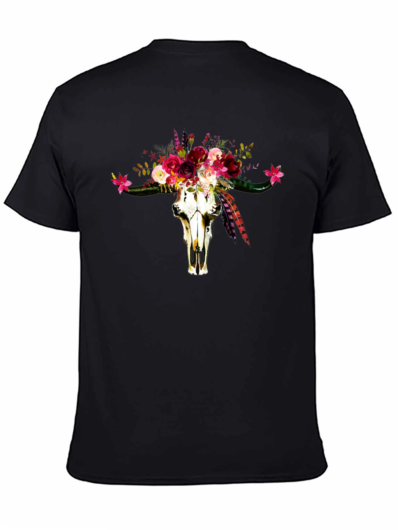 Floral Bull Skull Graphic Tee - Western Style
