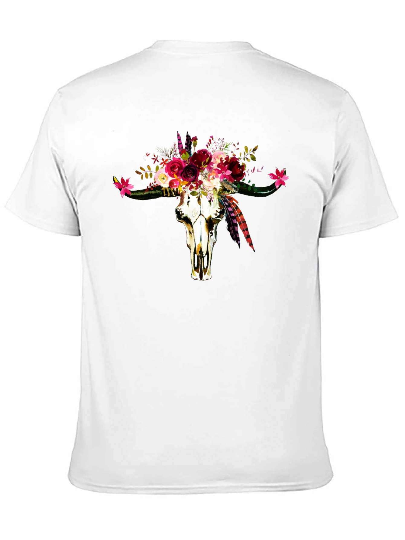 Floral Bull Skull Graphic Tee - Western Style