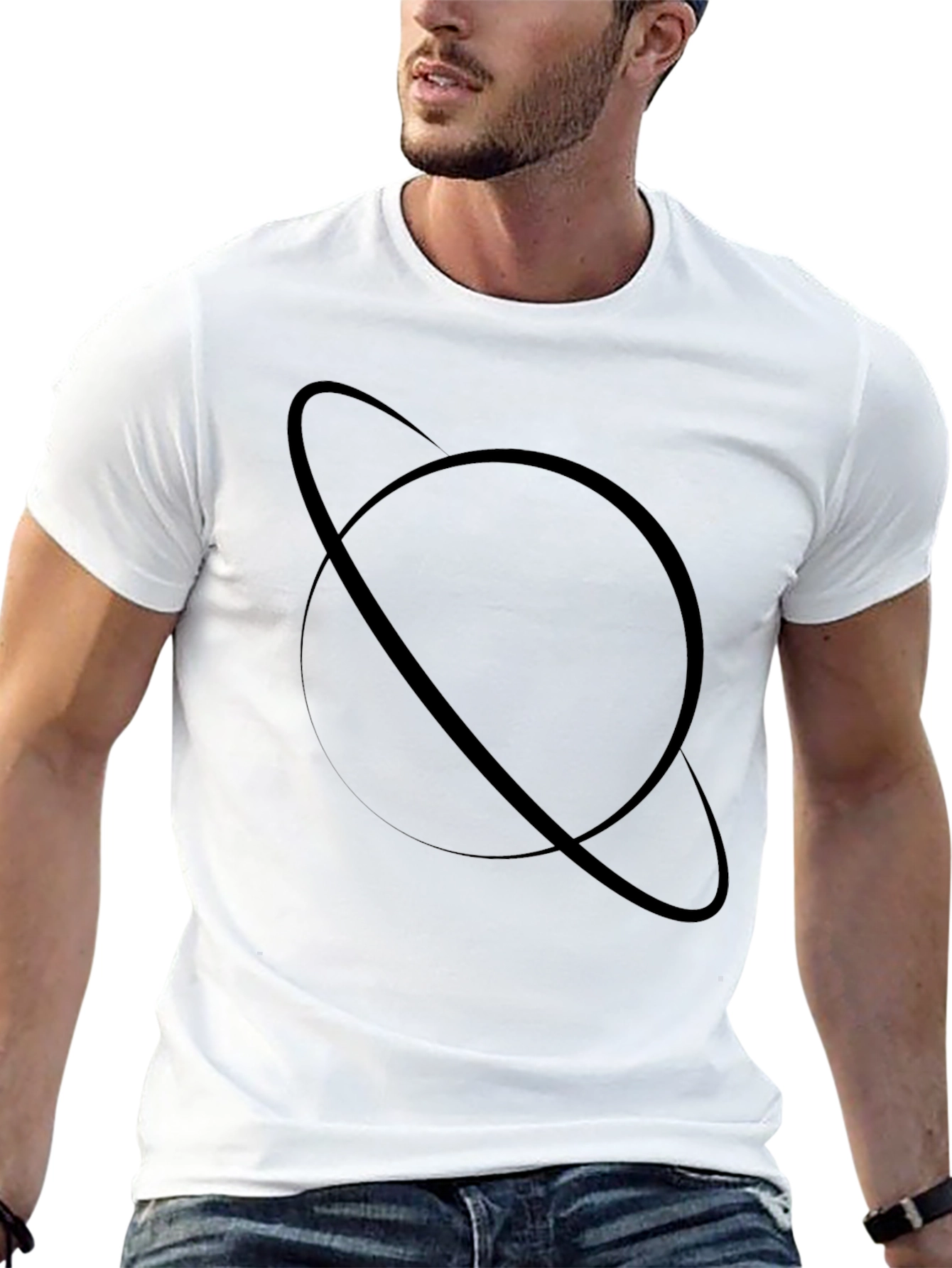 Saturn Graphic Tee - Modern Black Cotton Blend T-Shirt