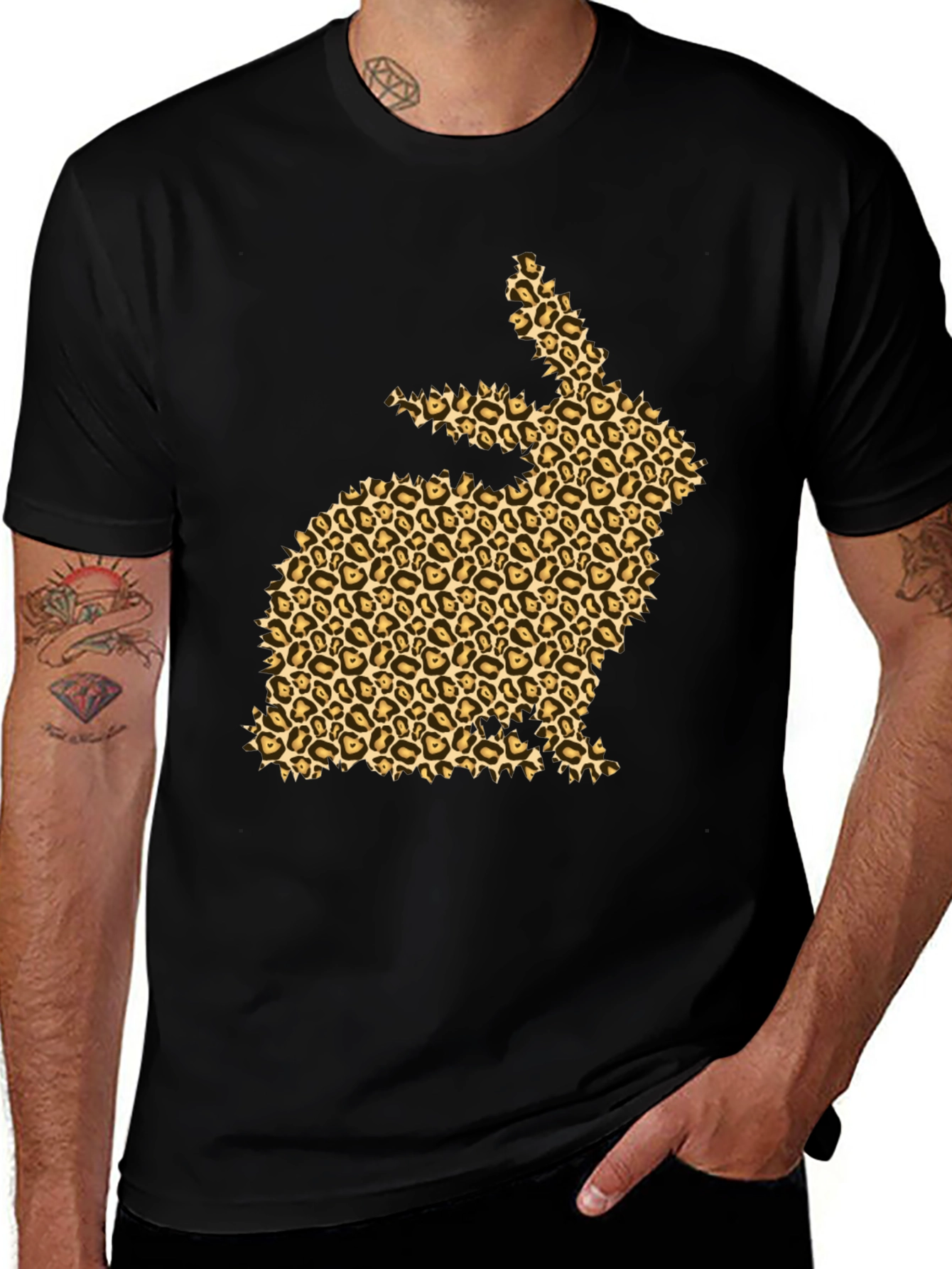 Leopard Print Bunny Black T-Shirt