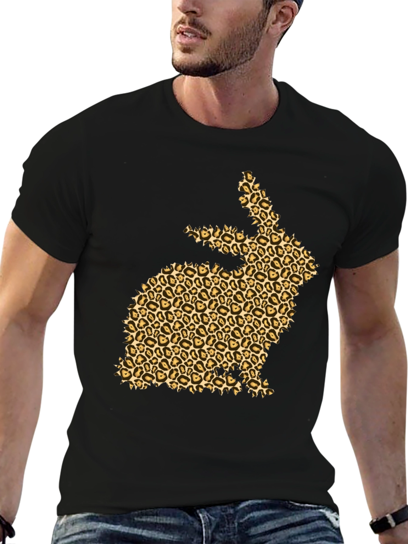 Leopard Print Bunny Black T-Shirt
