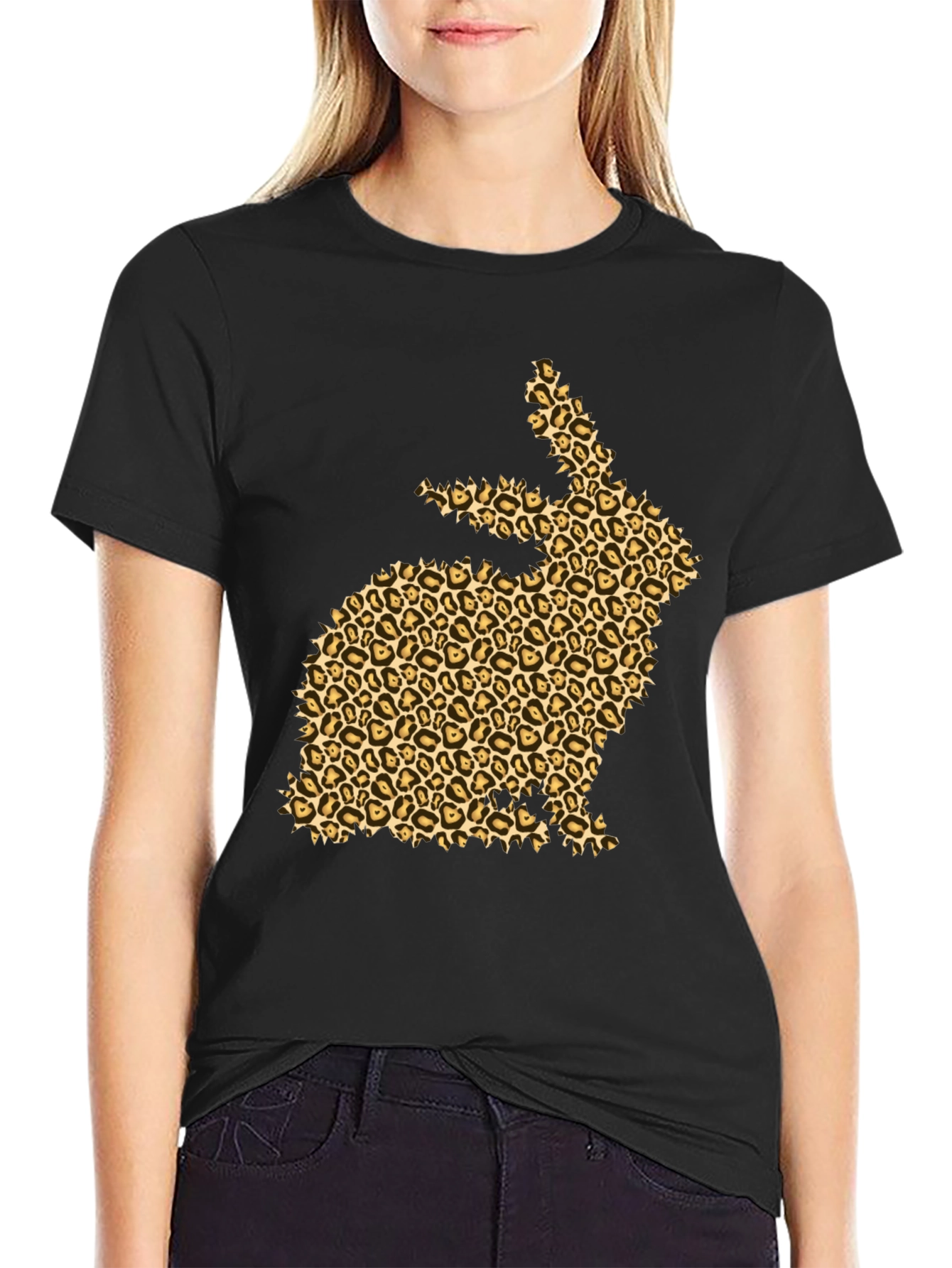 Leopard Print Bunny Black T-Shirt