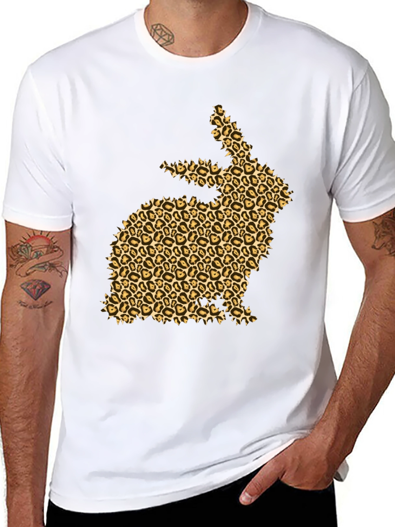 Leopard Print Bunny Black T-Shirt