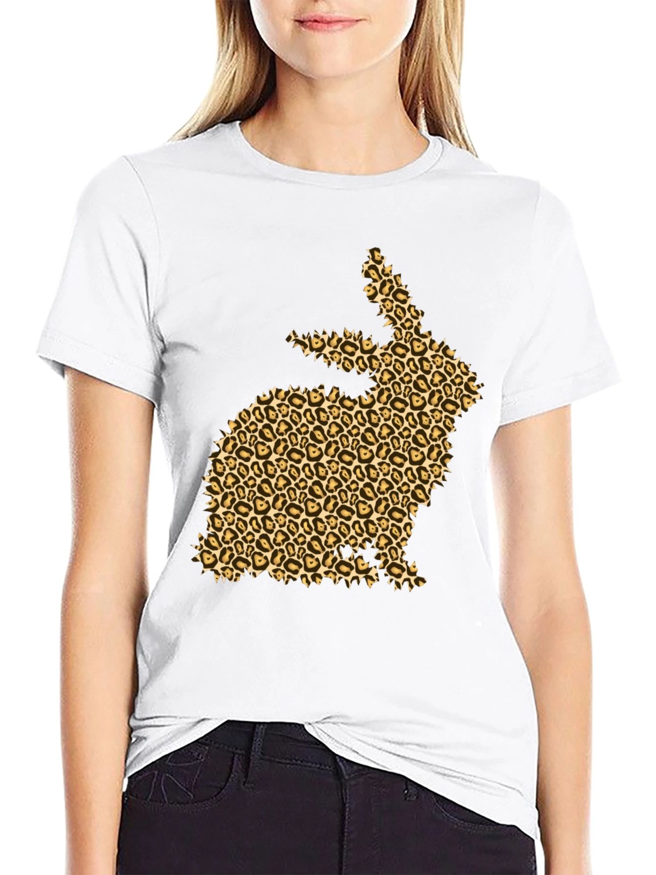 Leopard Print Bunny Black T-Shirt