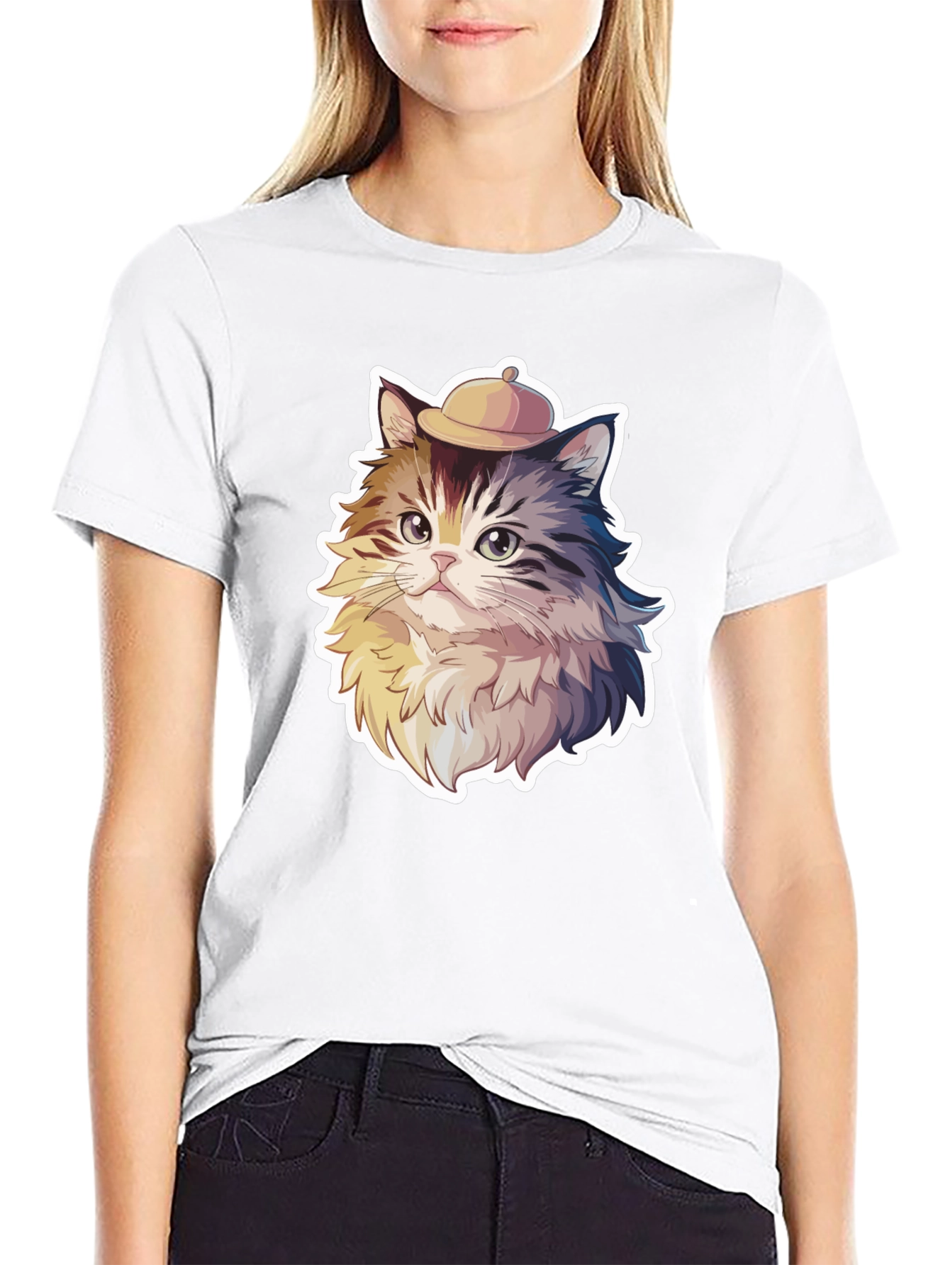 Cat in Hat Graphic Tee - Cool Animal Shirt