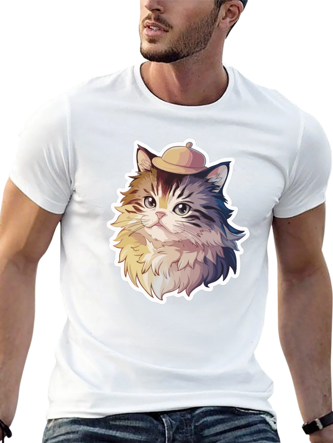 Cat in Hat Graphic Tee - Cool Animal Shirt