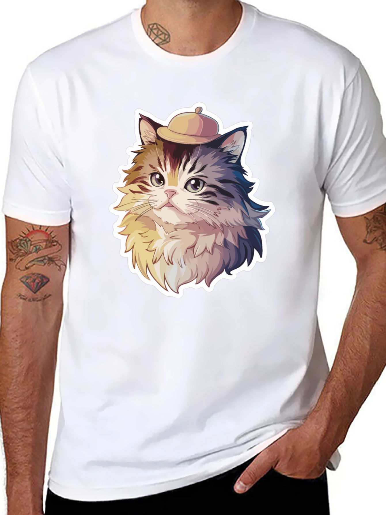 Cat in Hat Graphic Tee - Cool Animal Shirt