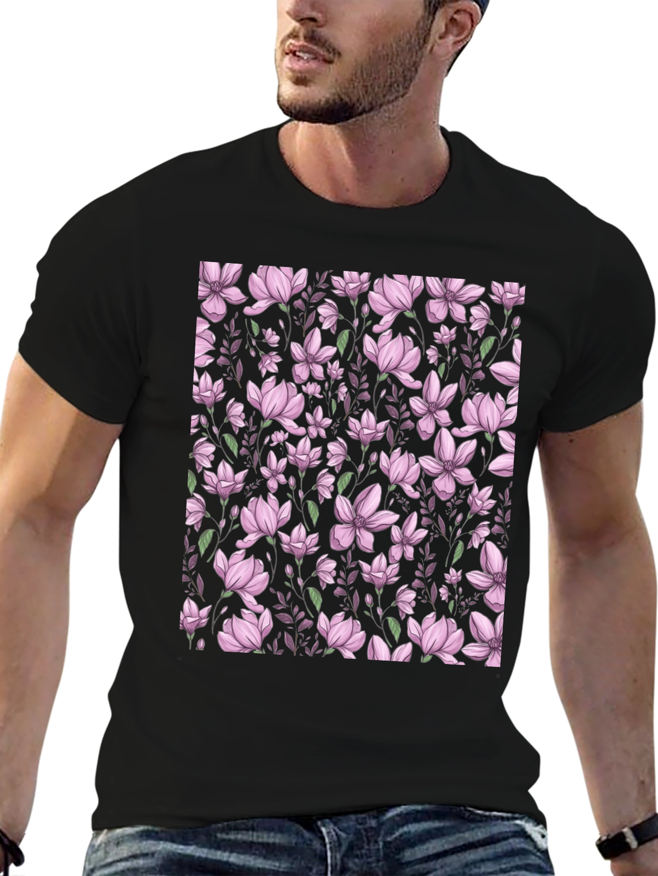 Floral Print T-Shirt - Black